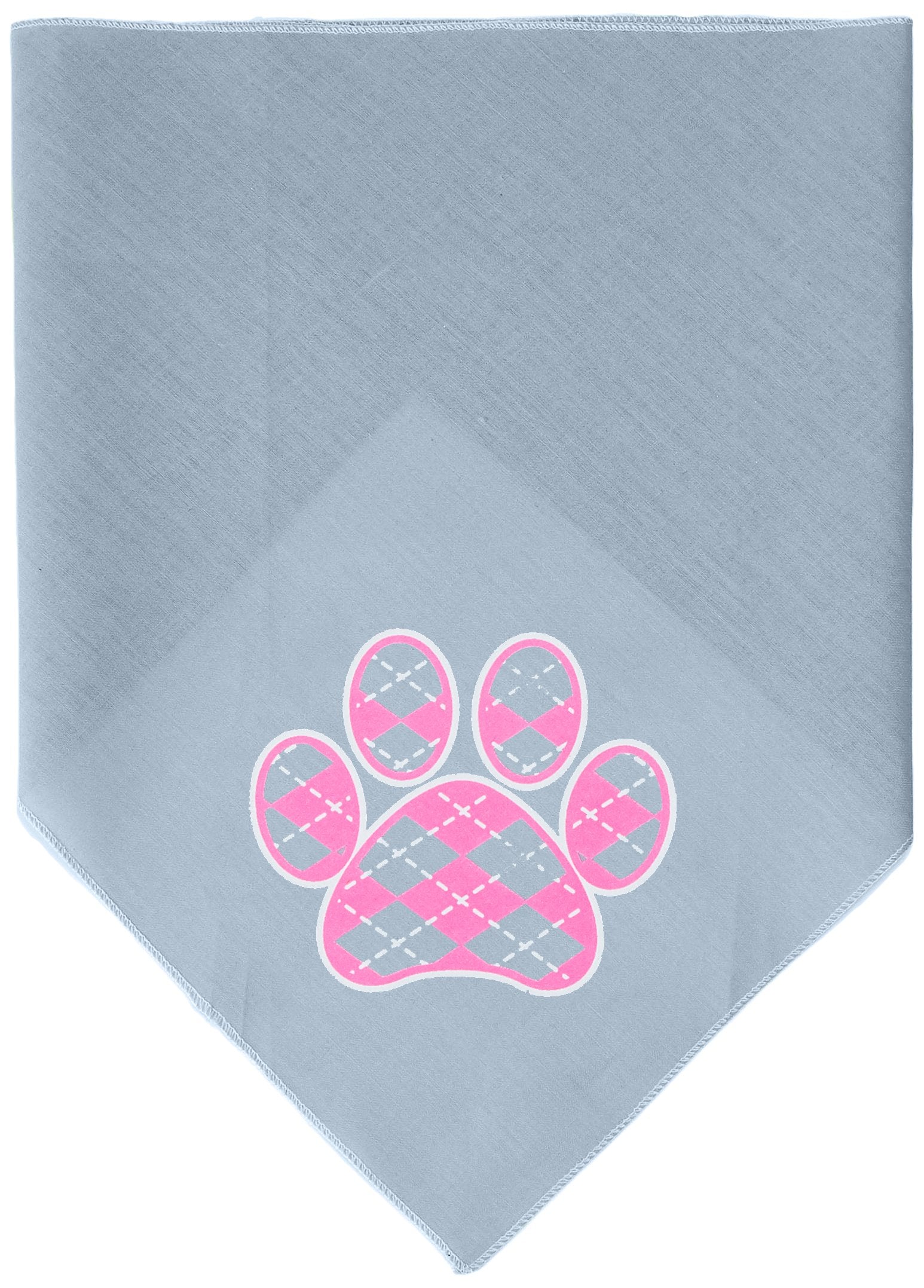 Pet and Dog Bandana Screen Printed, &quot;Pink Argyle Paw&quot; Gray Large