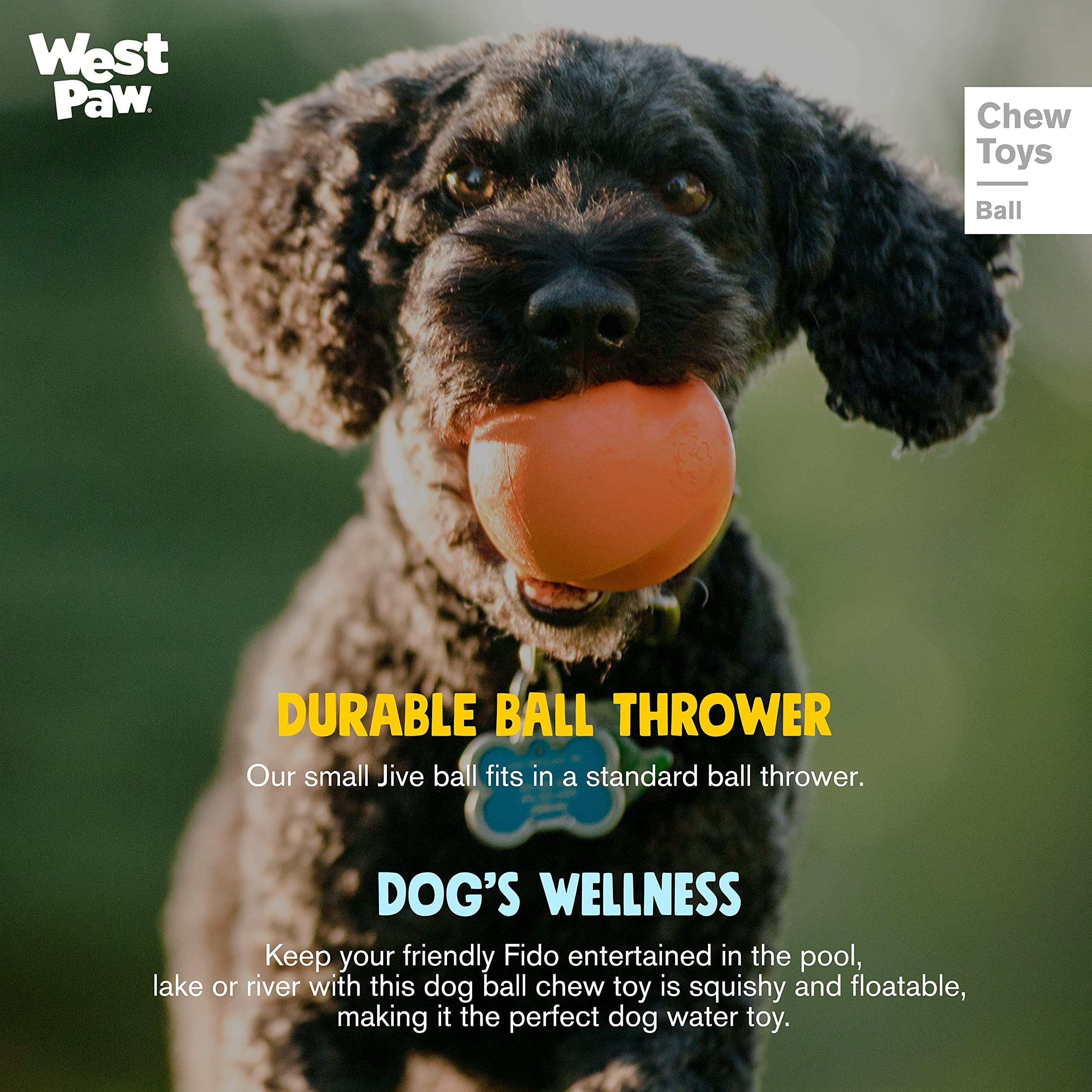 West Paw Zogoflex Jive Ball Dog Chew Toy - Bouncing Toys For Dogs, Fetch, Catch, Chewing, Play - Floatable, Recyclable Balls - L