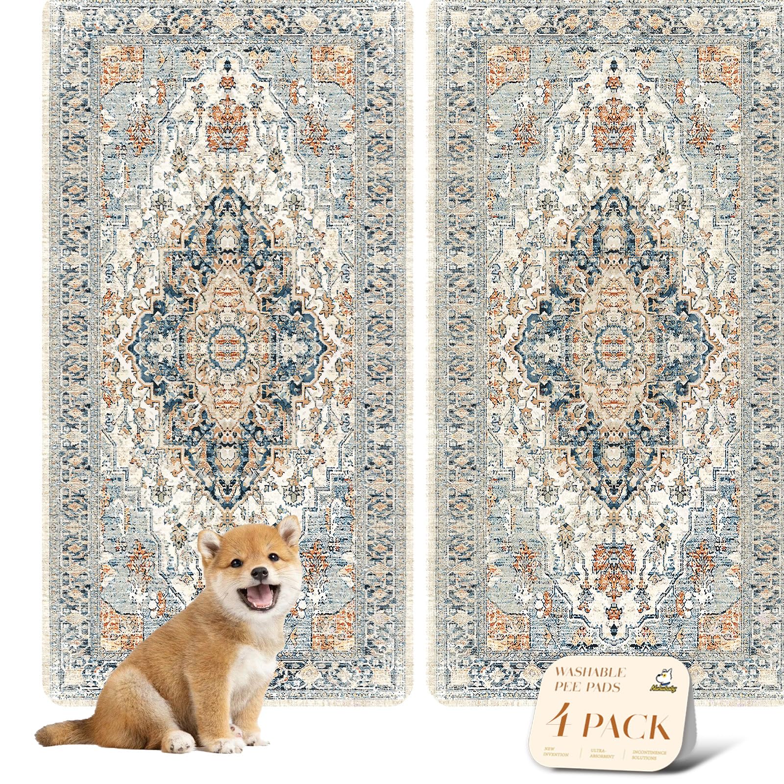 Nunubaby 4Packwashable Pee Pads For Dogs, Stylish, Non-Slip And Leak-Proof Pee Pads. Reusable Potty Pads For Dogs For Crates And