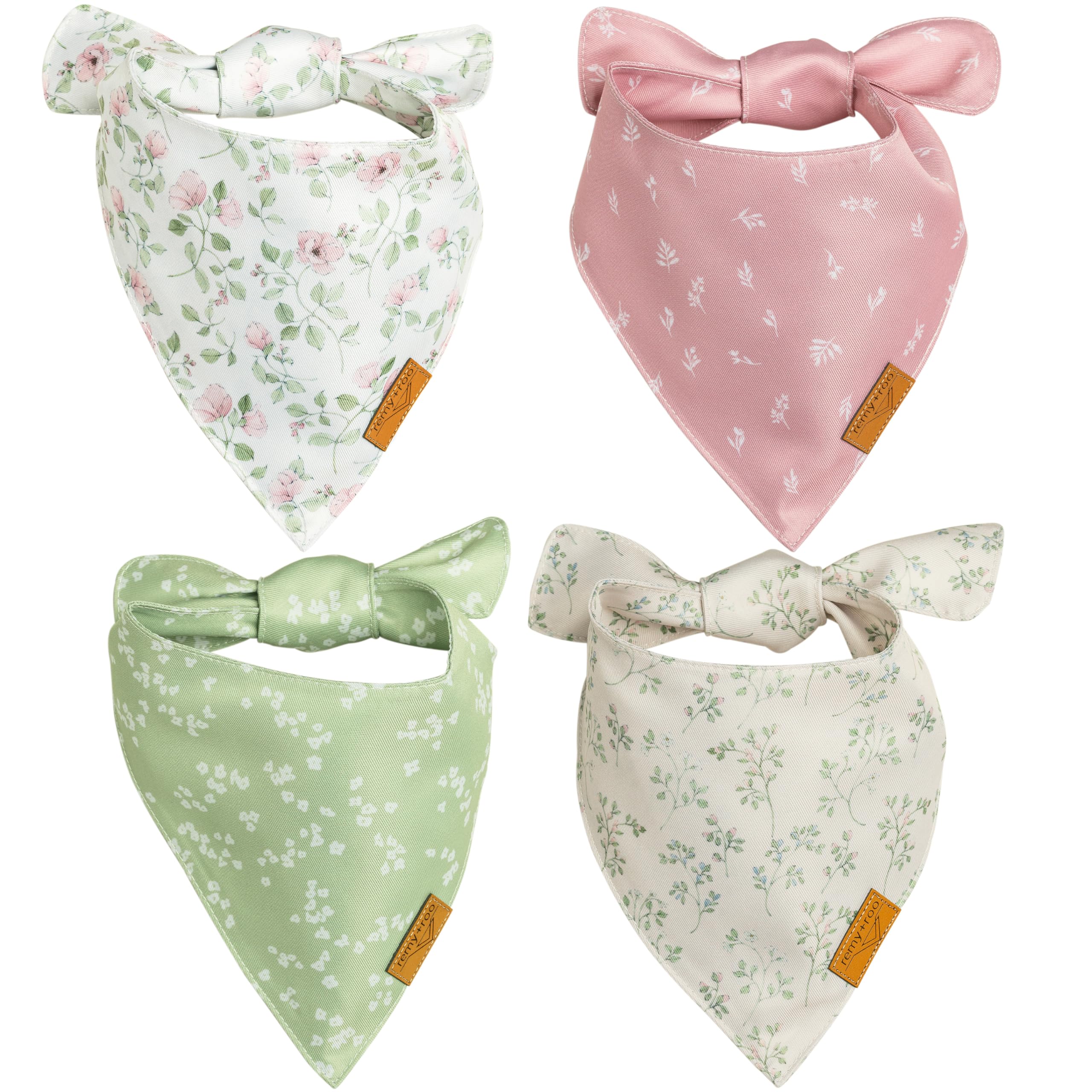 Remy+Roo Spring Dog Bandanas - 4 Pack Gemma Set | Premium Durable Adjustable Polyester Fabric | Patented Shape Girl Dog Bandana,