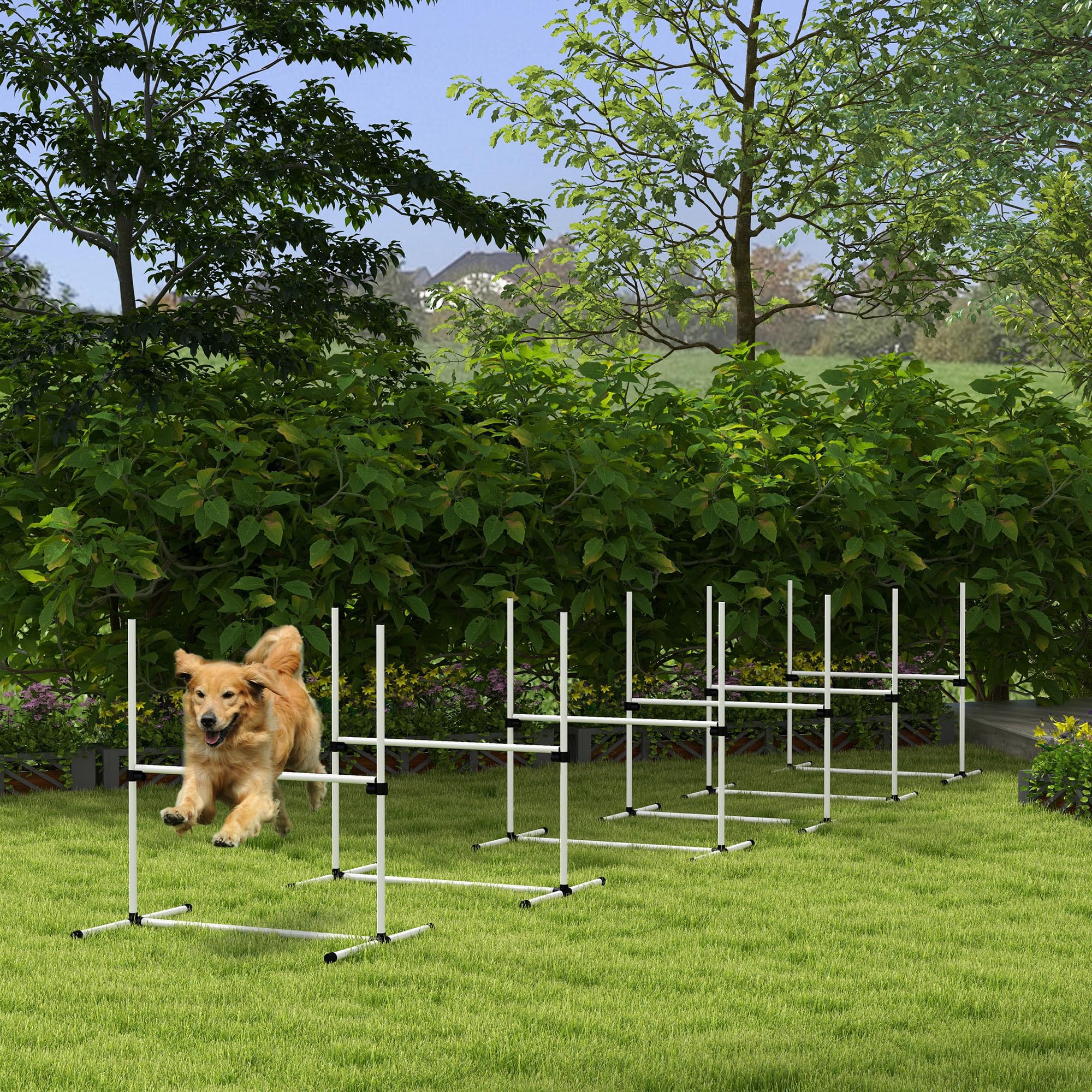 Pawhut 6 Piece Dog Agility Training Equipment For Dog Agility Course With Adjustable Height Jump Bars, Included Carry Bag, & Dis