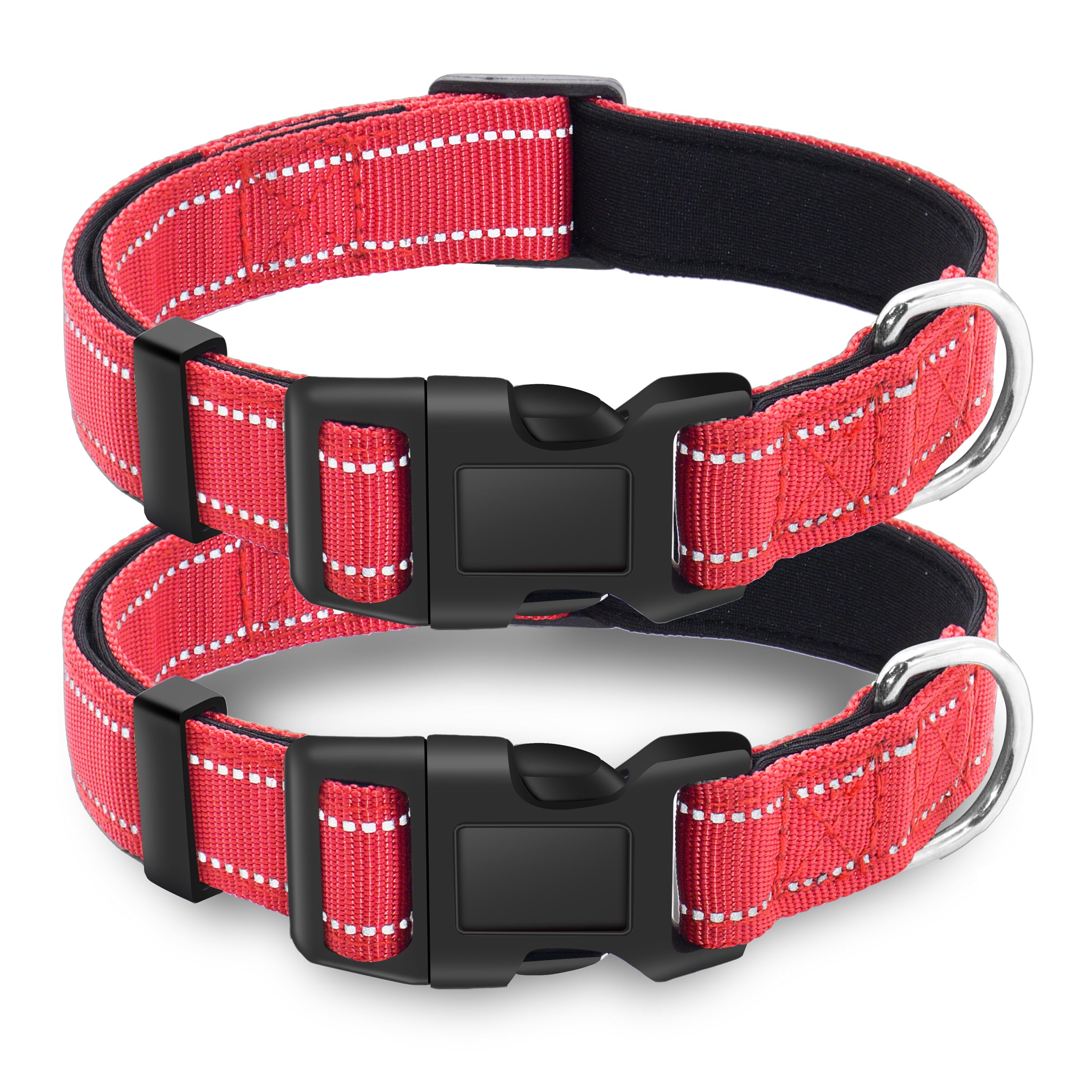 Lievuiken 2 Pack Reflective Dog Collar With Safety Locking Buckle, Adjustable Soft Breathable Comfortable Nylon Pet Collar For S