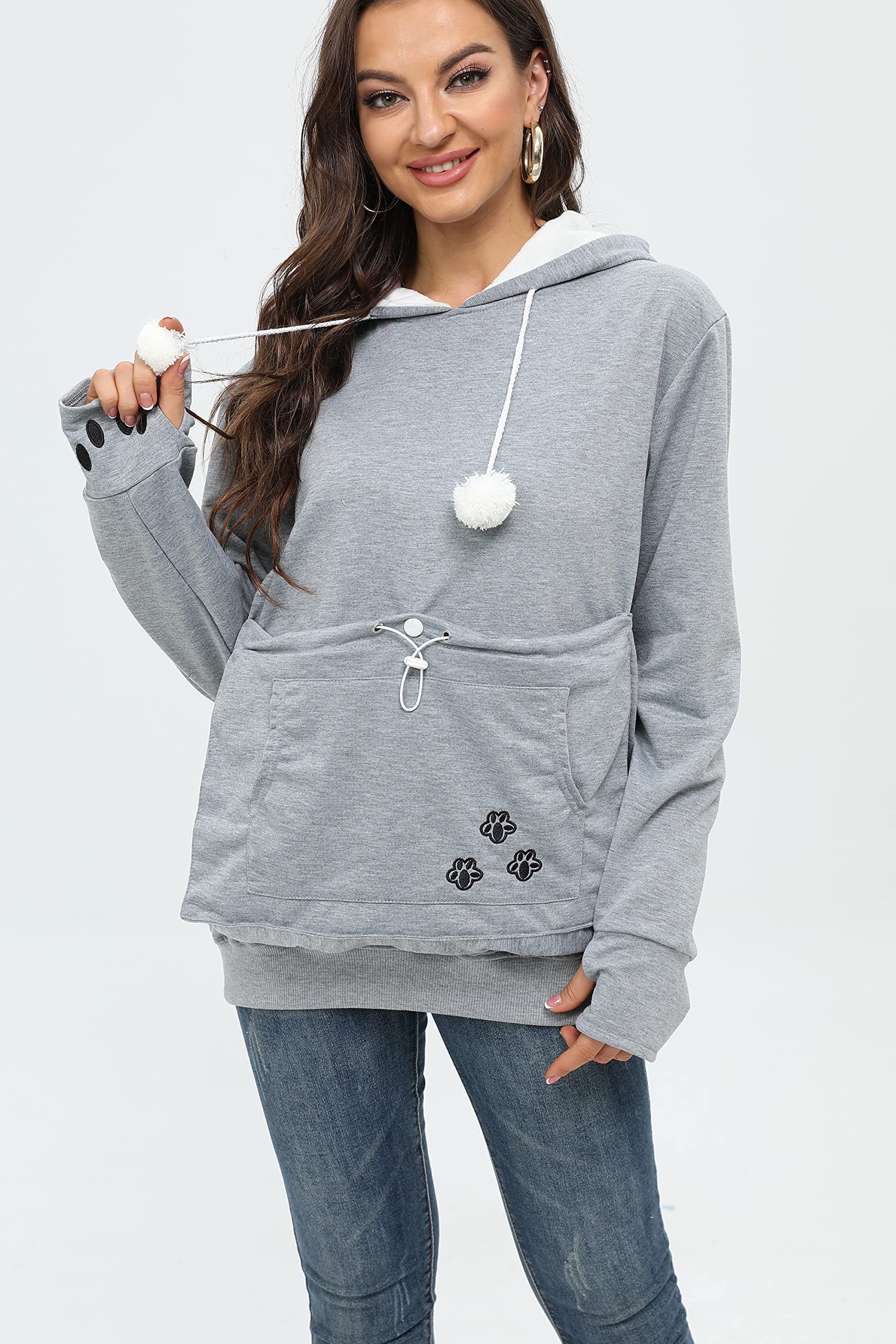 Bombaxceiba Pullover Long Sleeve Puppy Holder Sweatshirt Pet Carrier Cat Dog Kangaroo Pouch Hoodies (Gray,S)