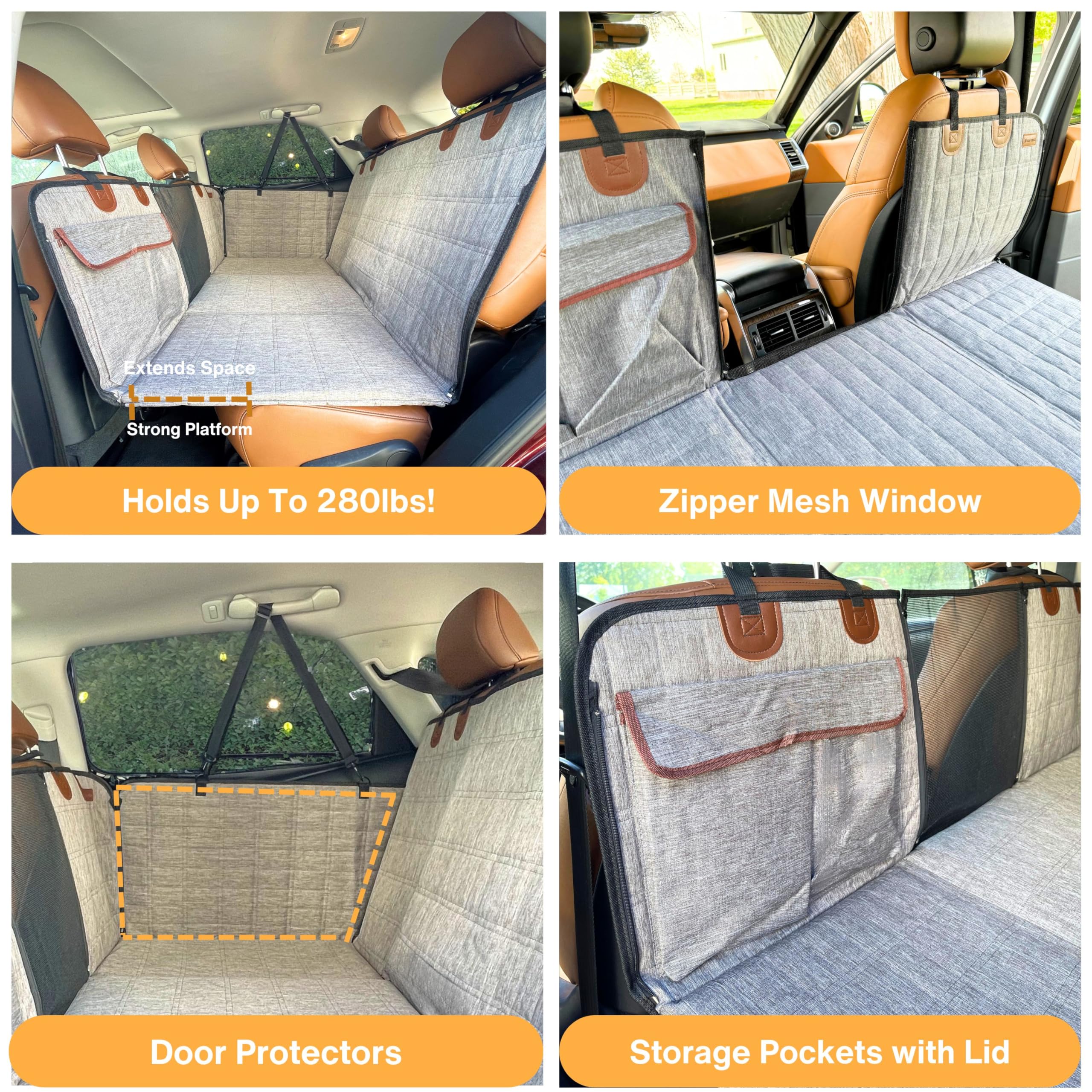 APetsPlanet Backseat Extender for Dogs, 100% Waterproof Hard Bottom Dog Car Seat Cover, with Door Covers Seat Extender with Mesh
