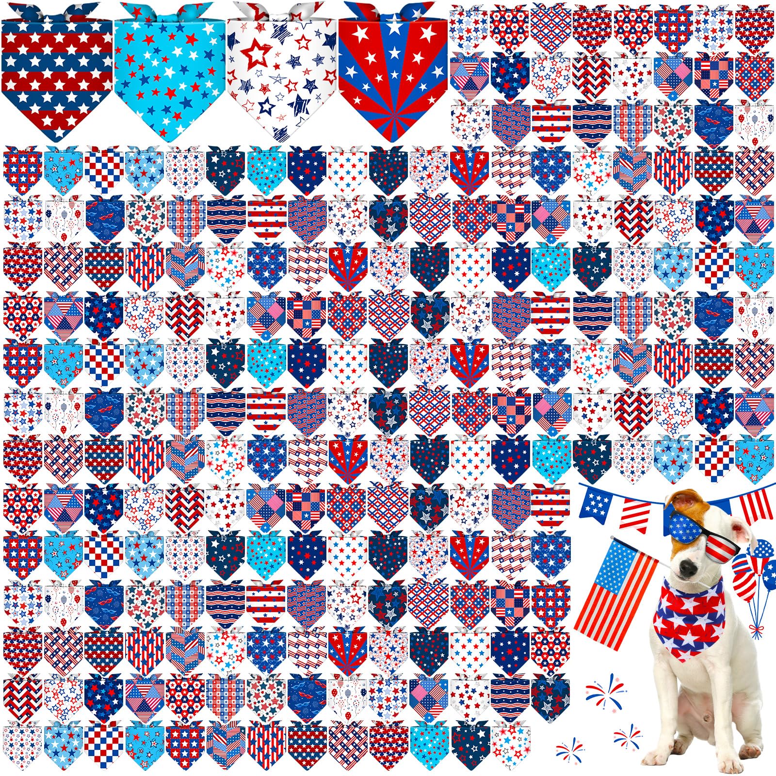 Aliceset 240 Pcs 4Th Of July Dog Bandana Bulk American Independence Pattern Printing Dog Kerchief Set Bibs Triangle Pet Scarf So