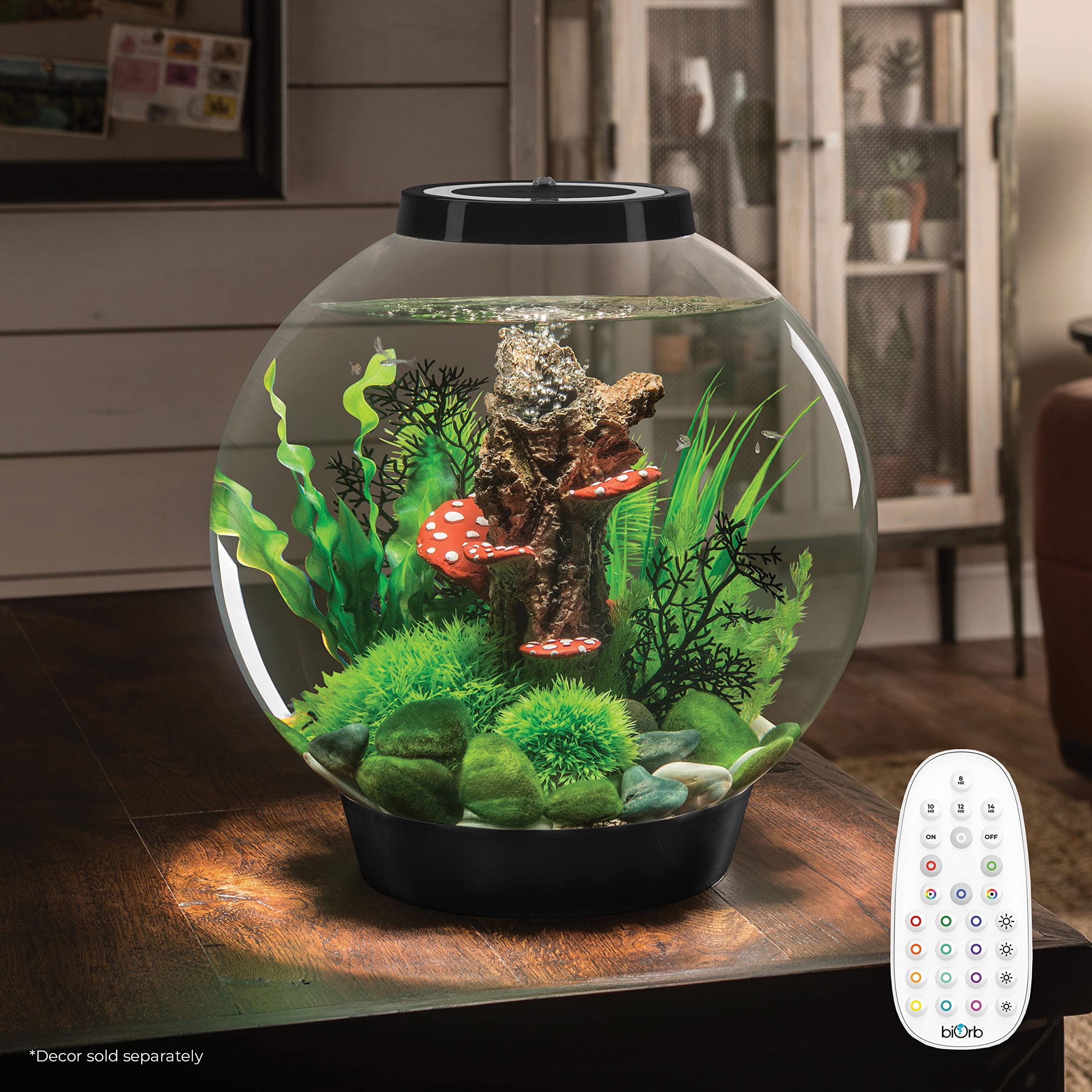 biOrb Classic 30 Acrylic 8-Gallon Aquarium with Multi-Color Remote-Controlled LED Lights Modern Tank for Tabletop Display, Black