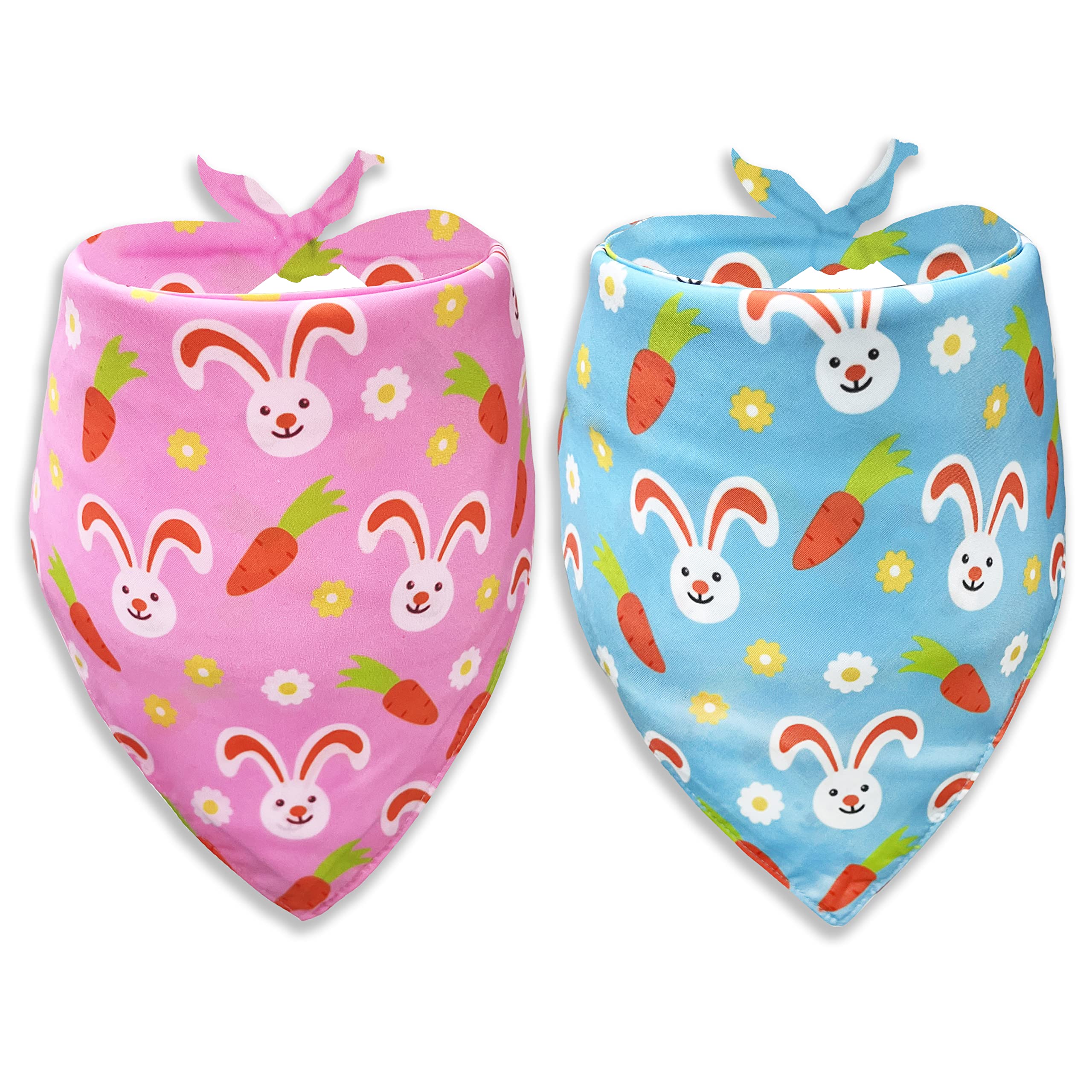 2 Pack Easter Dog Cat Bandana, Holiday Bunny And Carrot Bandana For Pets Puppies (Pattern 2, Large)