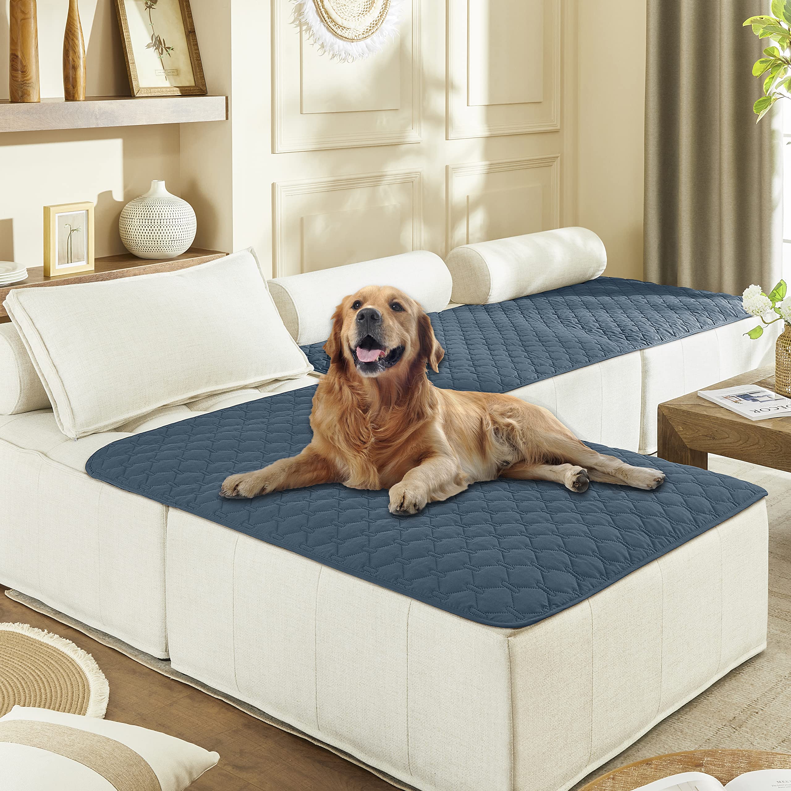 Gogobunny 100% Double-Faced Waterproof Dog Bed Cover Pet Blanket Sofa Couch Furniture Protector For Kids Children Dog Cat, Reversible(40X50 Inch (Pack Of 1), Dark Blue/Light Blue)