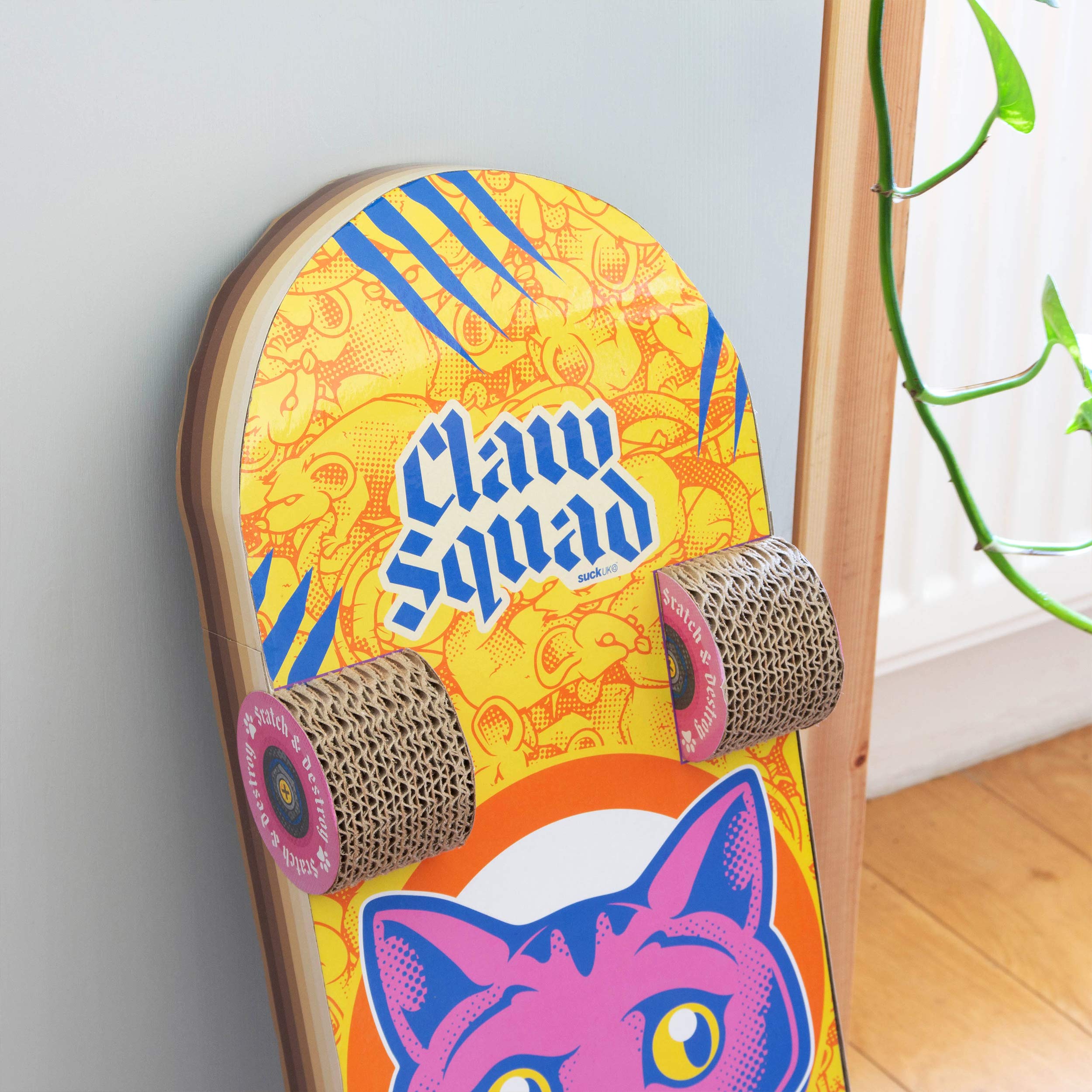 Suck UK Cat Scratcher Skateboard - Cardboard Cat Scratching Board, Multi Color, Model SK CATSKATE1, Funny Kitten Accessories