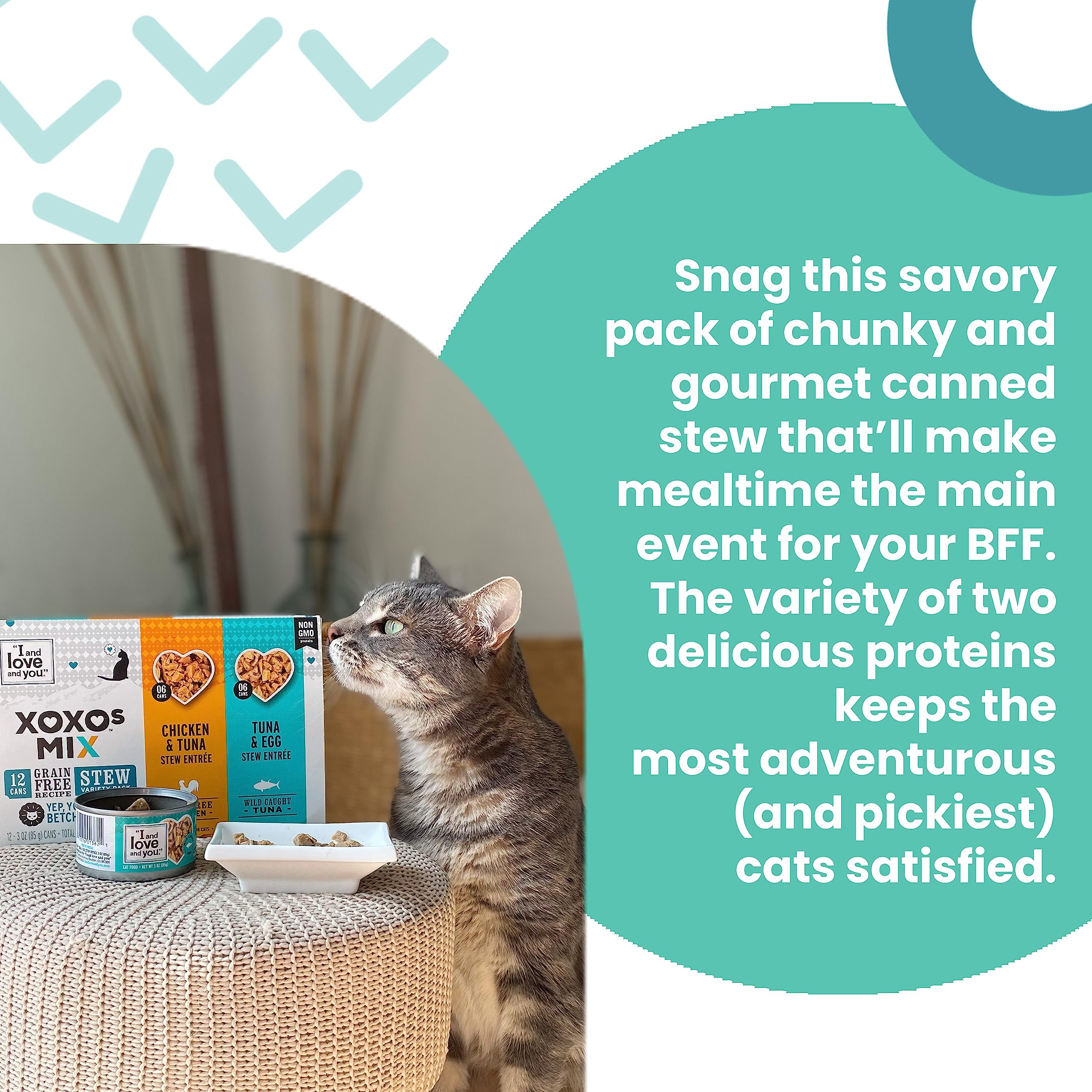 I and love and you XOXOs Wet Cat Food - Chicken + Tuna Stew Variety Pack - Grain Free, Filler Free, 3oz Pack of 12 Cans