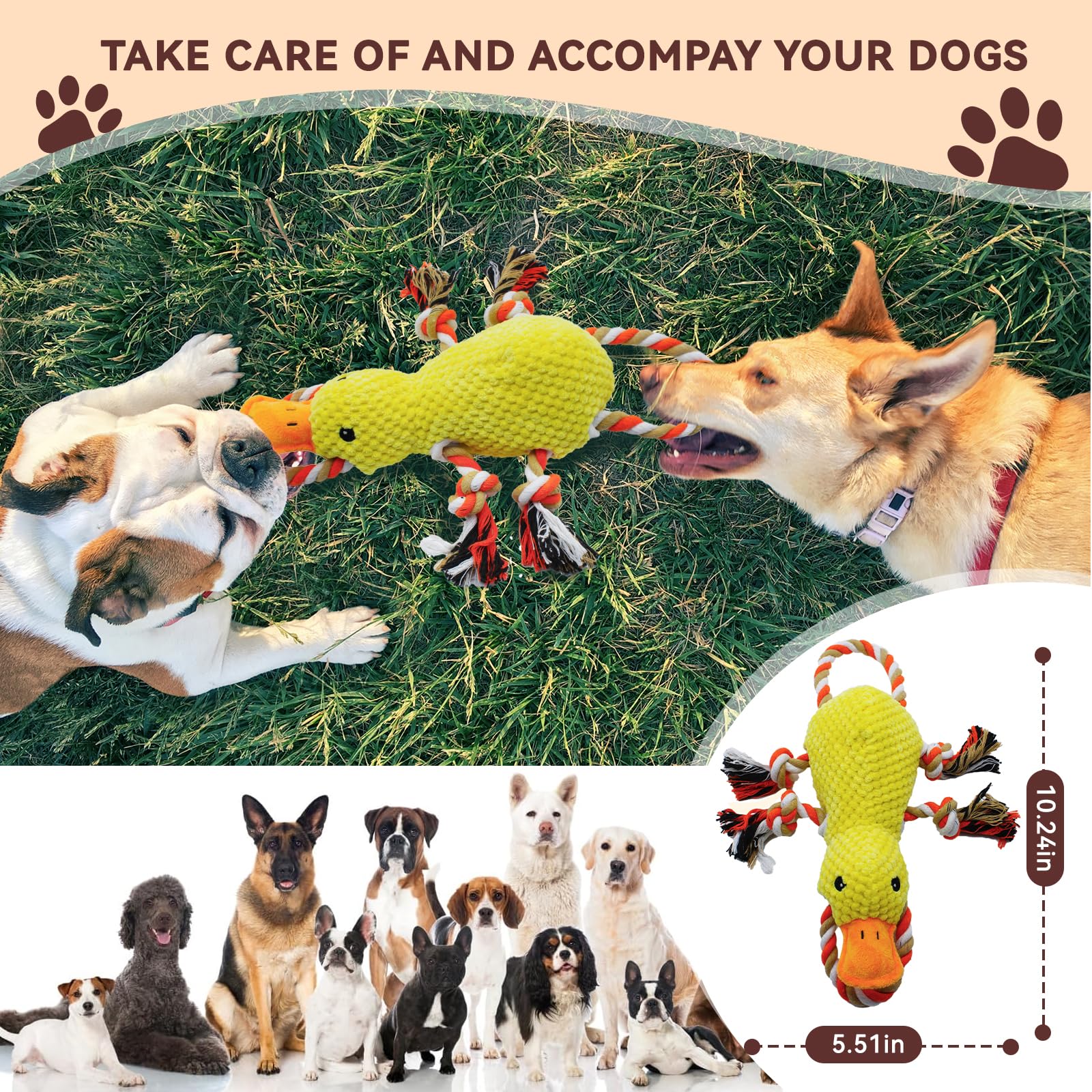Yzhduxiu Tug Of War Dog Toy, Squeaky Dog Toys For Aggressive Chewers, Interactive Duck Puppy Toys To Keep Them Busy