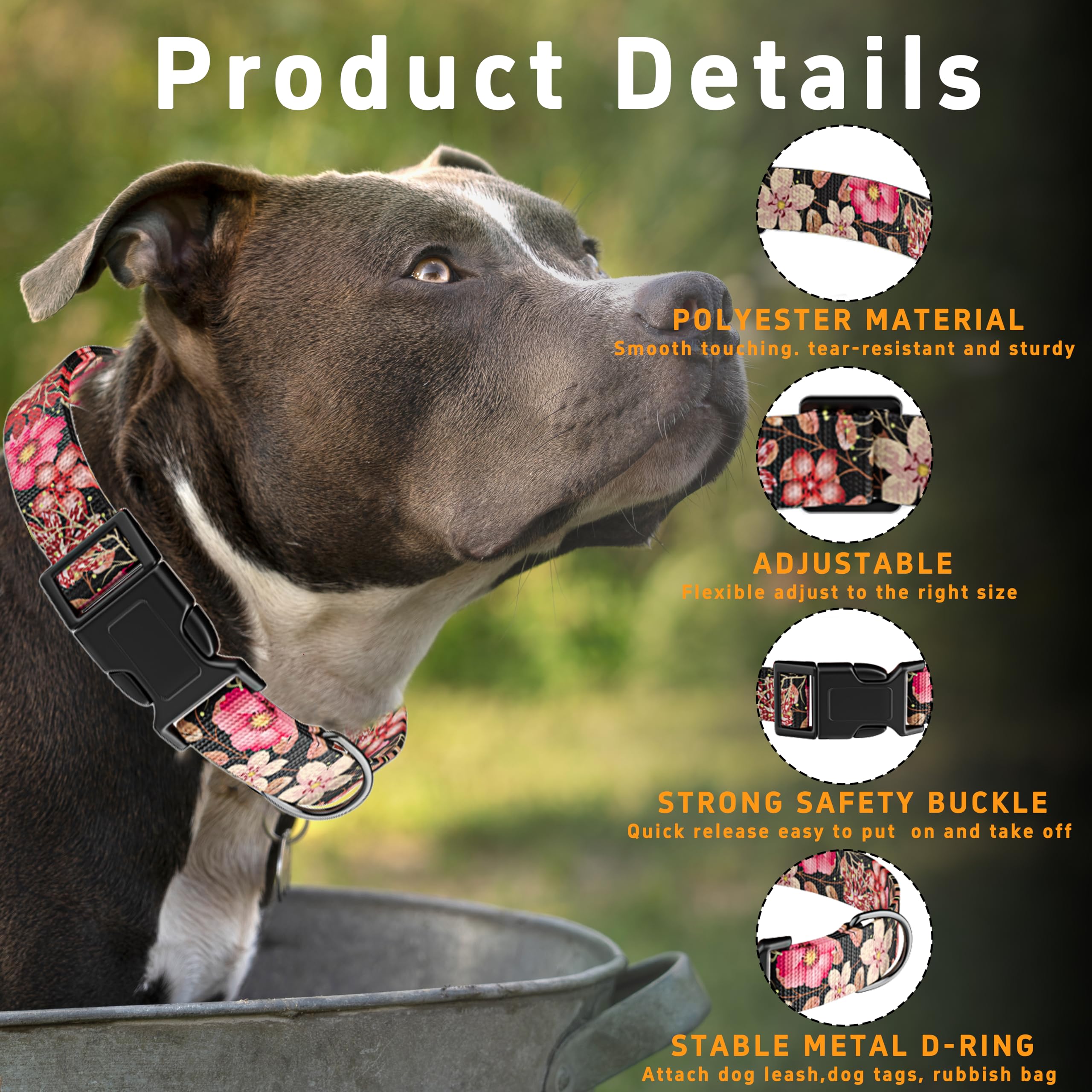 Seyezo Dog Collar For Boys Girls, Flower Puppy Collar For Small Medium Large Dogs, Adjustable Soft Floral Pattern Pet Collar Wit