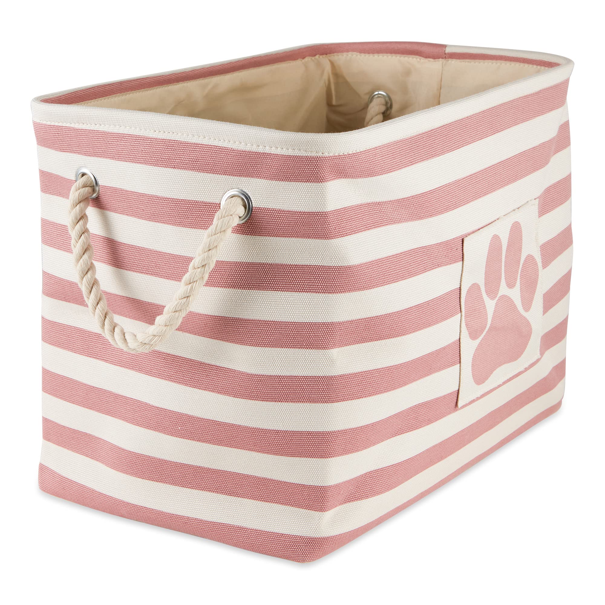 Bone Dry Pet Storage Collection Striped Paw Patch Bin, Rose, Small Rectangle