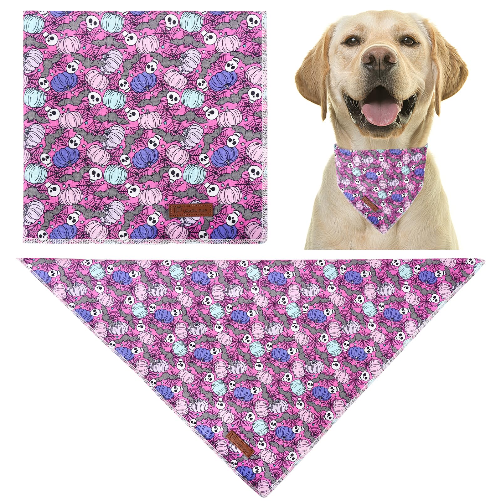 Up Urara Pup Halloween Pumpkin Dog Bandana, Halloween Triangle Bid Scarf With Pumpkin Bat Pattern, Cotton Pet Kerchief For Girl Boy Dogs Or Cats, Cute Puppy Bandana Fancy For Dogs