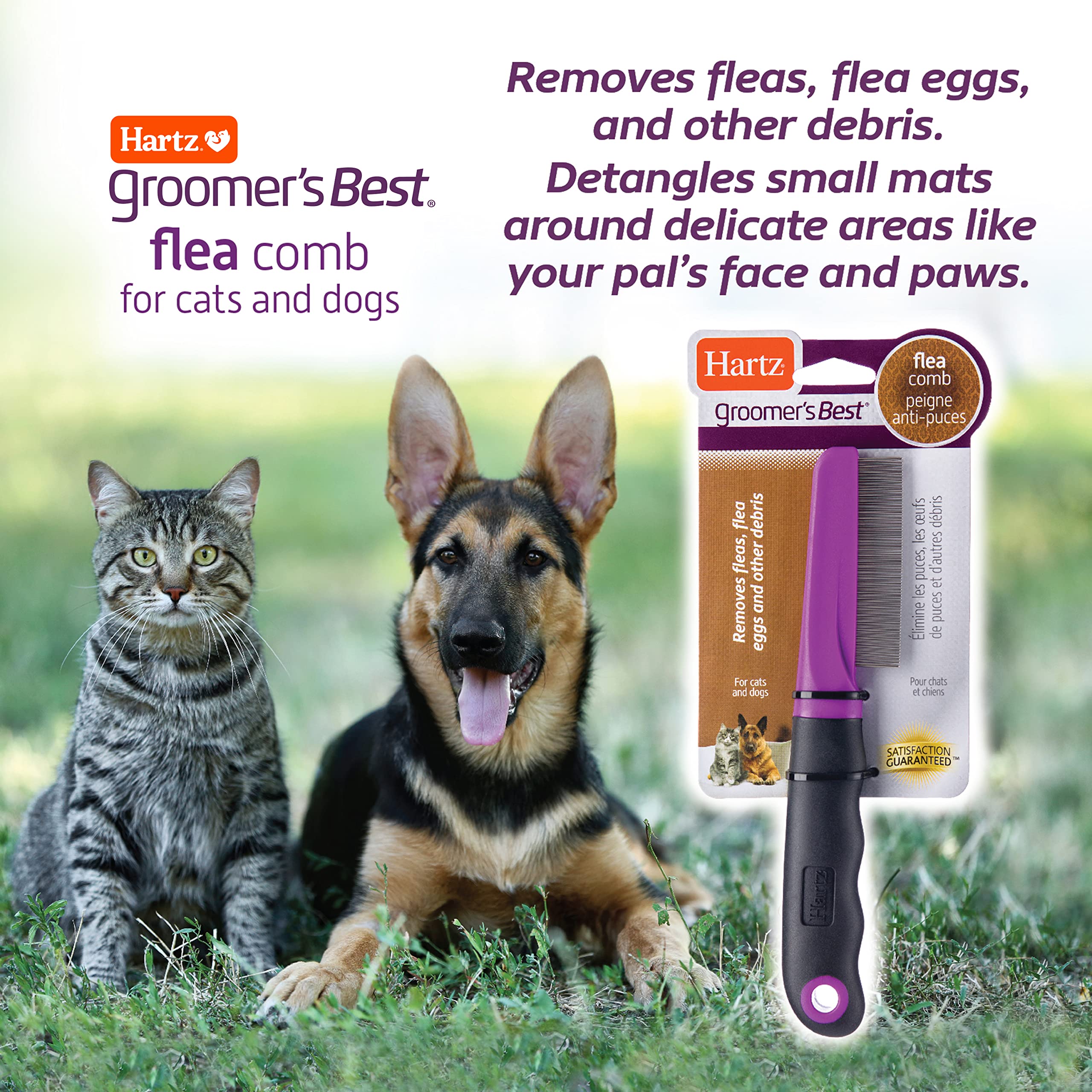 Hartz Flea Comb For Dogs And Cats, Fine-Toothed To Remove Fleas & Flea Eggs, Gentle Detangling Or Dematting Tool For Face & Paws, Metal, Black & Purple