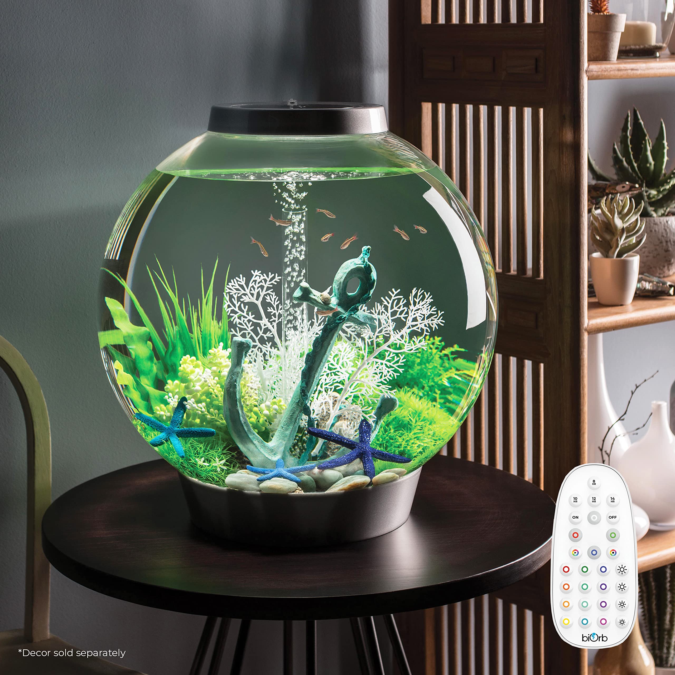 biOrb Classic 60 Acrylic 16-Gallon Aquarium with Multi-Color Remote-Controlled LED Lights Modern Tank for Tabletop Display, Silv