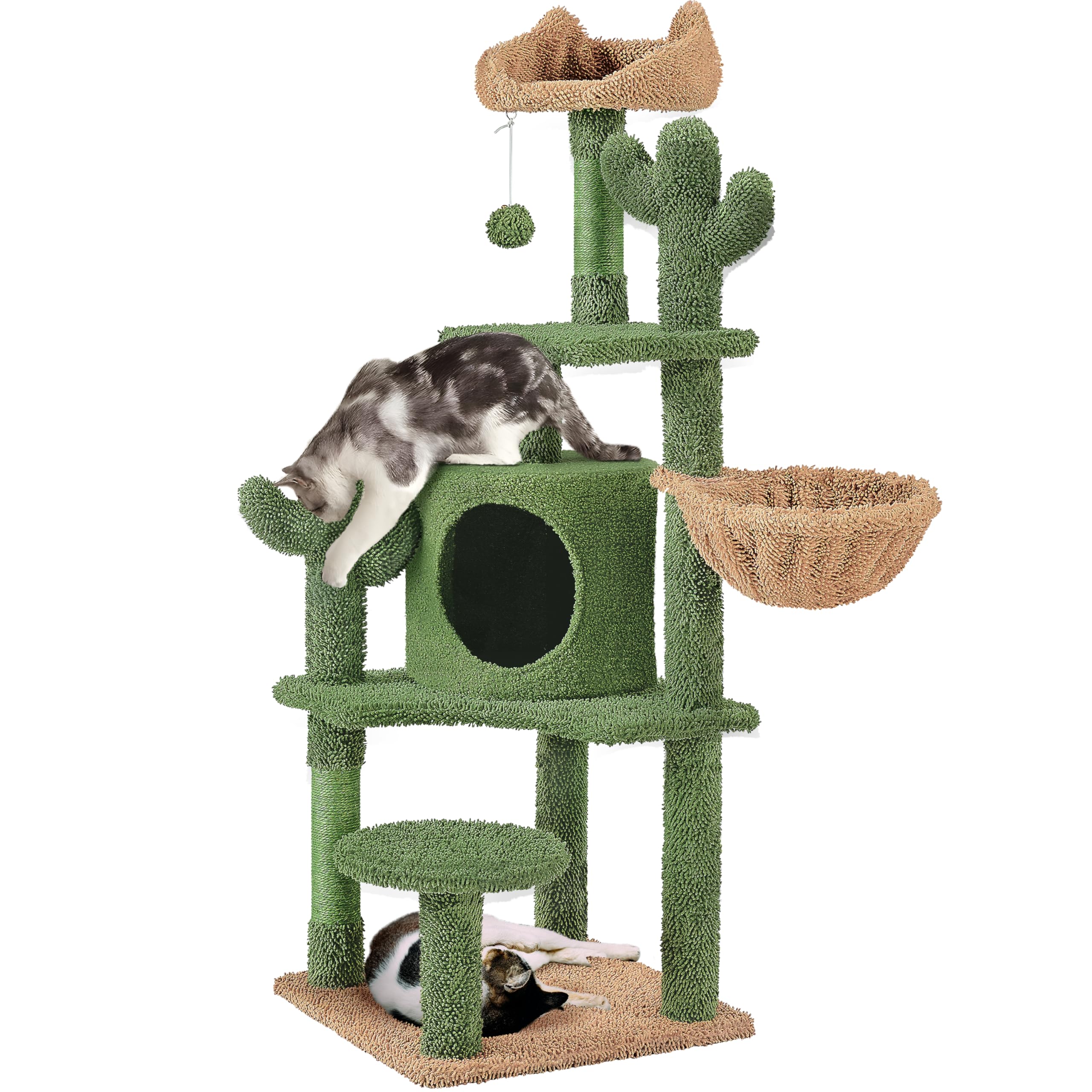 Yaheetech Cactus Cat Tree, 53.5In Cat Tower For Indoor Cats With Sisal Covered Scratching Post, Condo, Plush Perches And Fluffy 