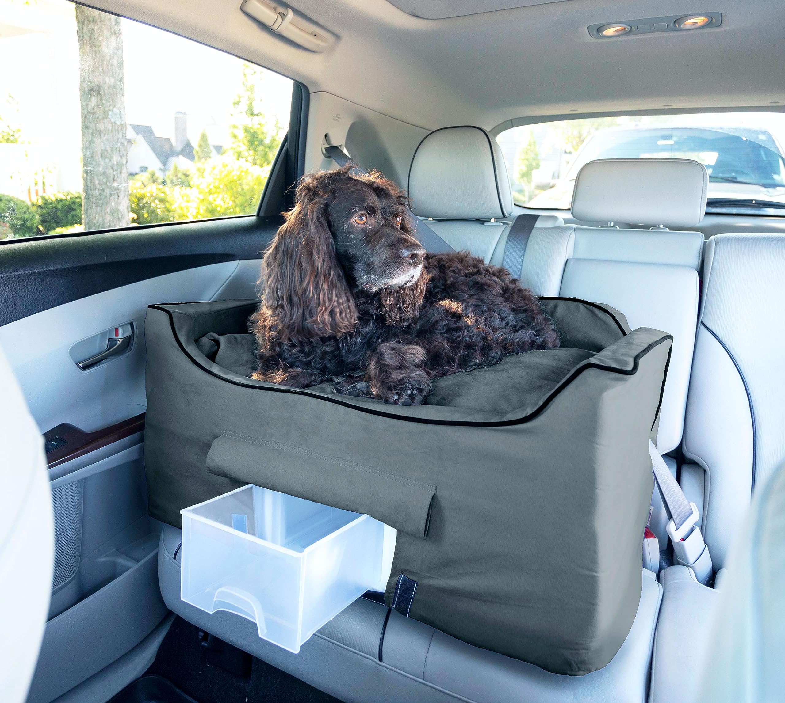 Snoozer Dog Car Seat With Storage Tray: Lookout Ii Dog Booster Car Seat Medium Sized Dog, Pet Car Seat To Help Car Sickness For Dogs, Included Harness Strap, Anthracite Removable Washable Cover