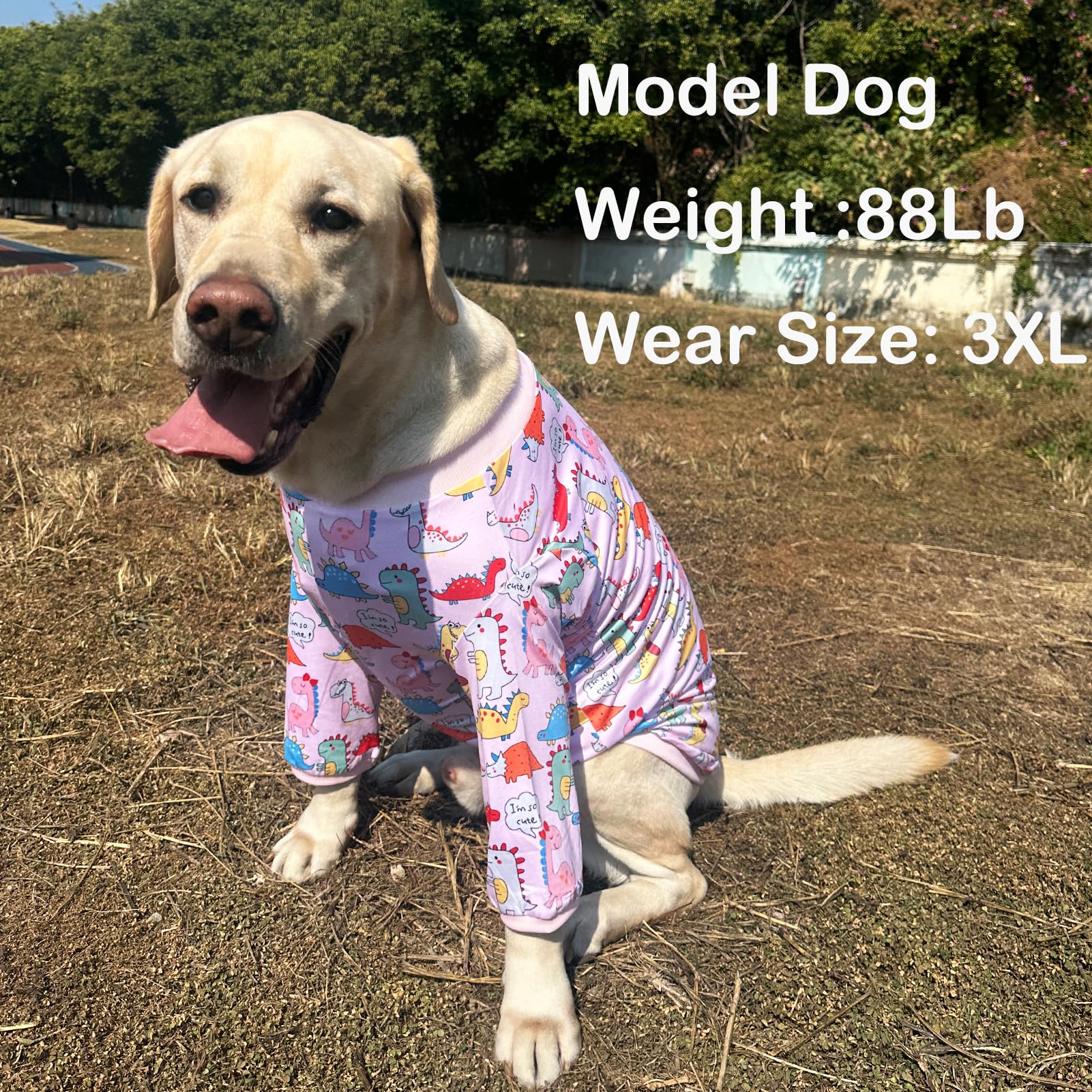 PriPre Dinosaur Dog T Shirts Cute Dinosaur Pattern Printed Apparel Shirt for Large Dogs Softable Stretchy Pet Clothes (3XL, Pink