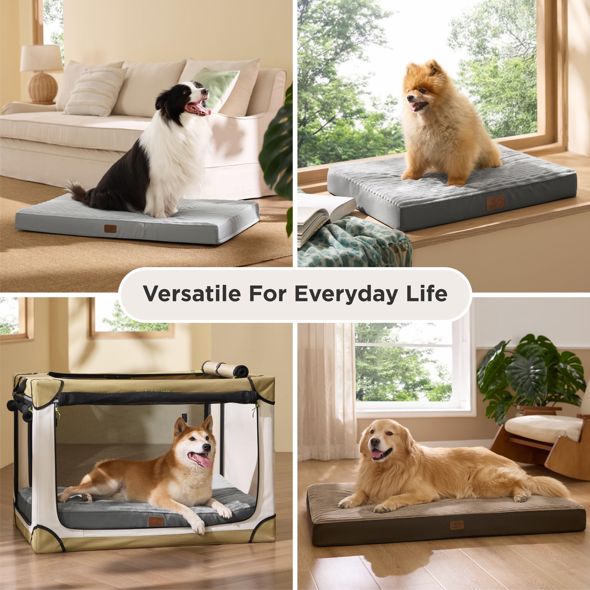 Bedsure XL Dog Bed for Crate - Large Orthopedic Pet Beds with Removable Machine Washable Cover, NOT Waterproof Egg Crate Foam Pu