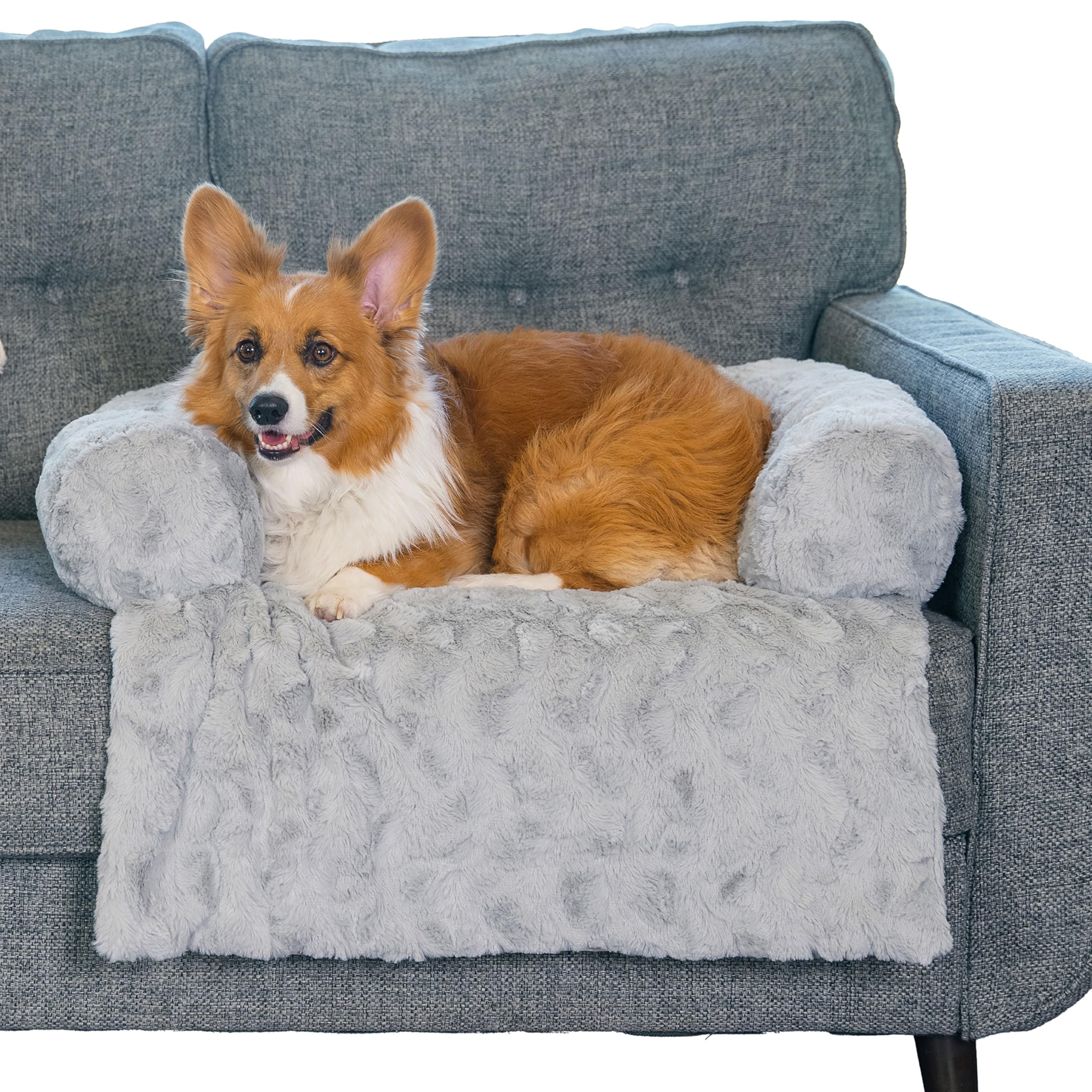 Best Friends By Sheri Calming Dog Blanket With Supportive Bolster, Machine Washable Faux Fur Pet Throw, Gray, Medium