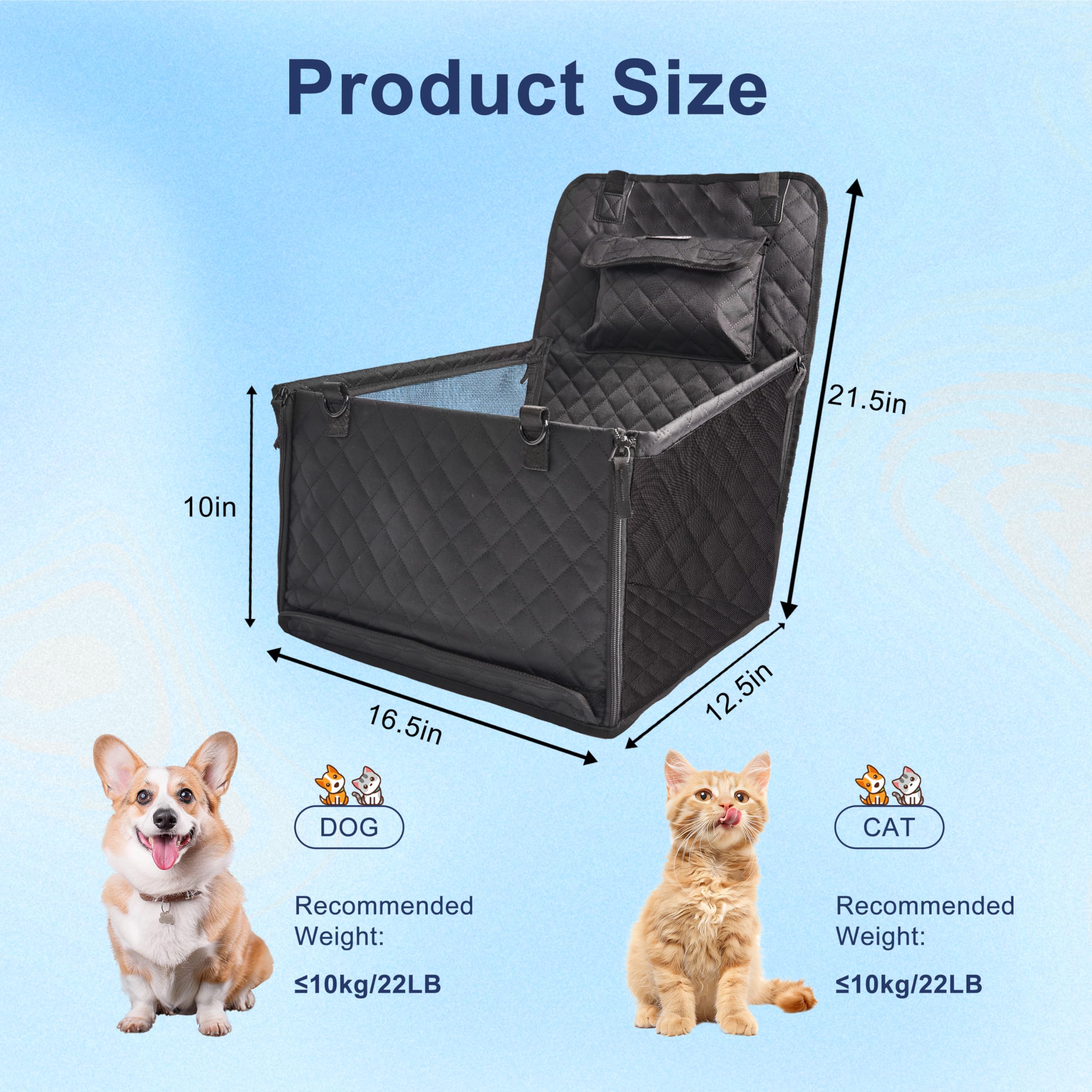 Dog Car Seat For Small Dogs, Foldable Non-Slip Pet Carseat With Storage Pocket, Waterproof & Durable Dog Seat Cover For Cars/Suv