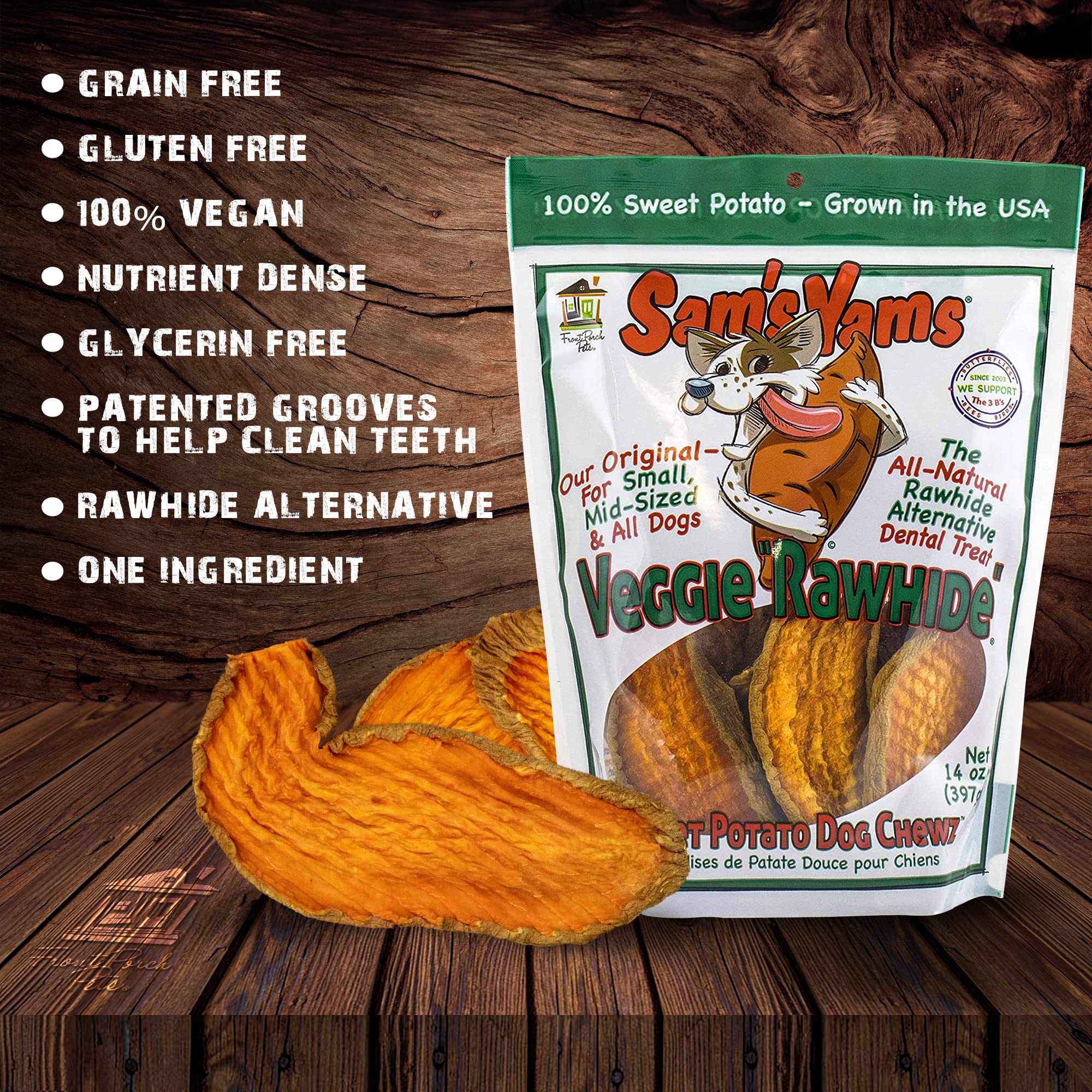 Front Porch Pets Sweet Potato Dog Chewz - 6 Pack - Value Pack Veggie Rawhide