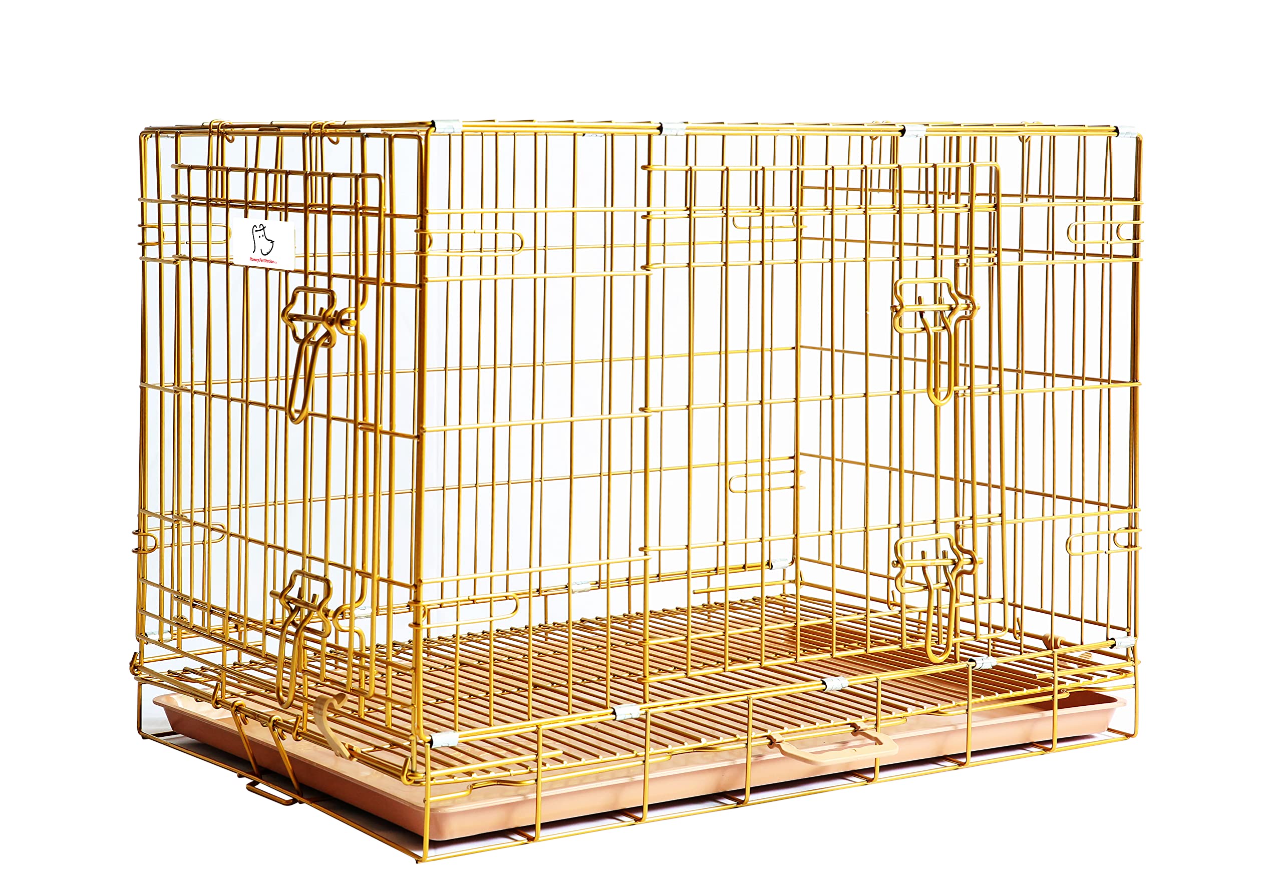 Homey Pet Gold Color Folding Design Dog Crate Puppy Kennel With Removable Floor Grid And Pull Out Tray