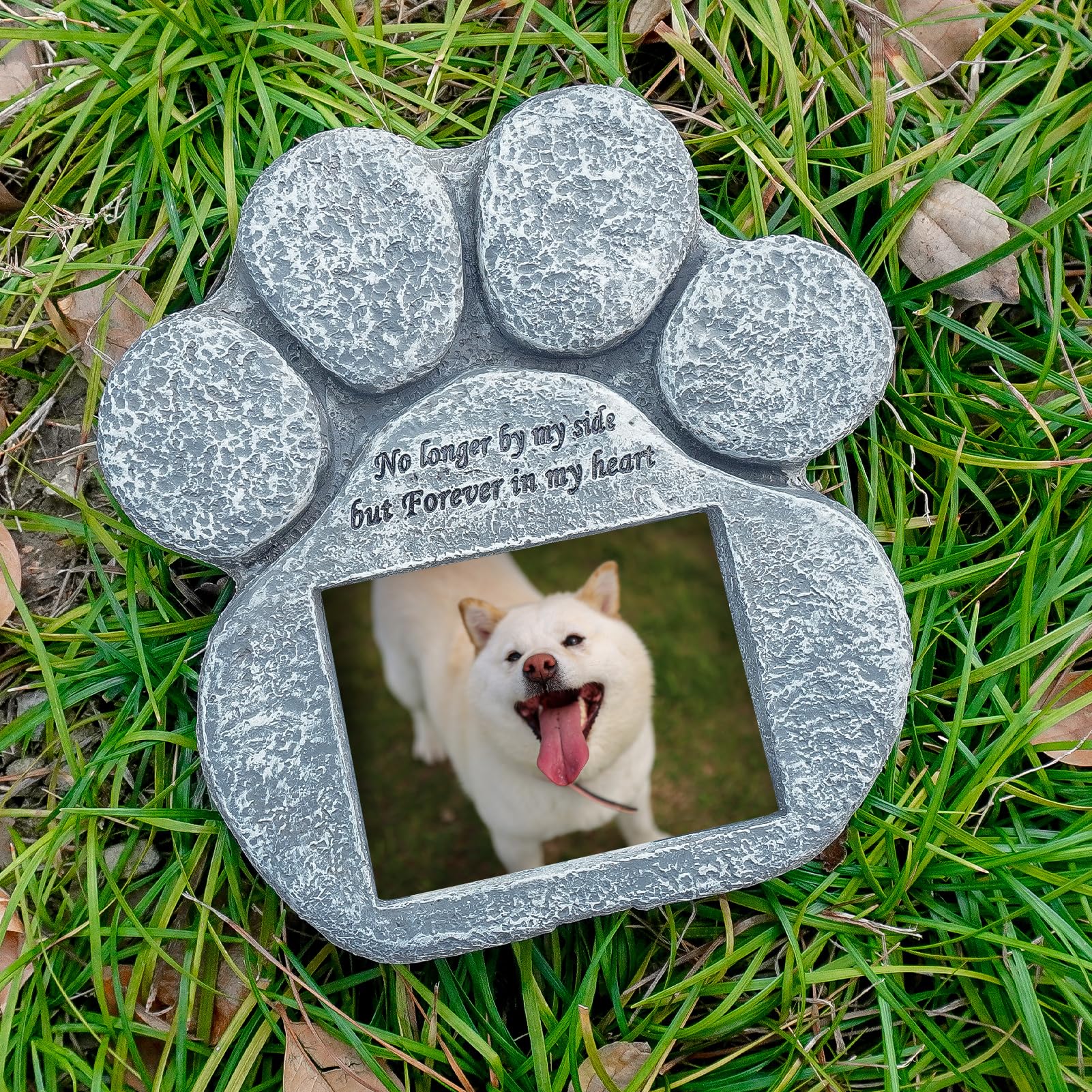Expawlorer Pet Memorial Gifts - Pawprint Dog Memorial Gifts For Loss Of Dog With Personalized Picture Frame, Pet Headstone Grave Markers With Sympathy Poem Remembrance Tombstone In Lawn Backyard