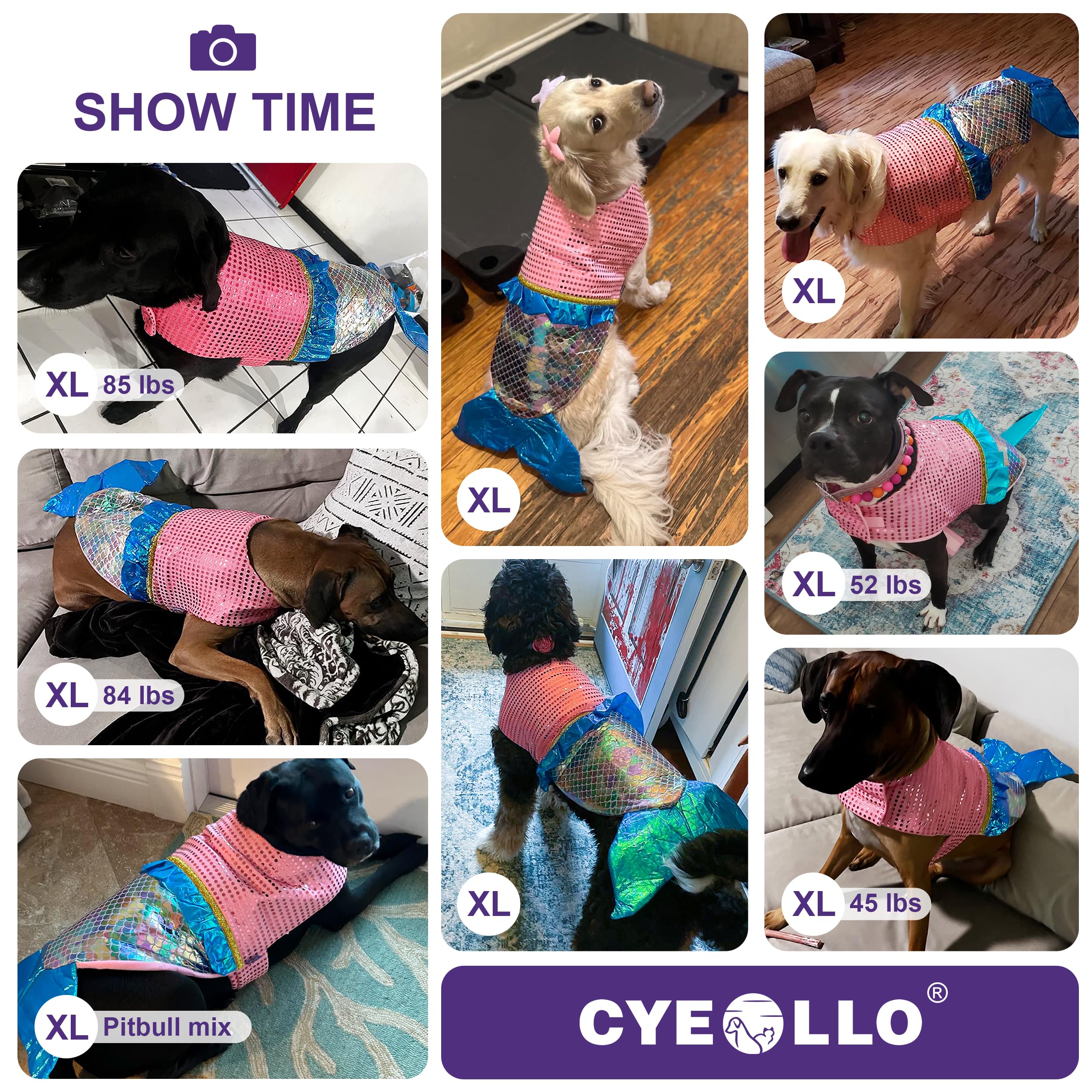 Cyeollo Dog Costumes For Large Dogs Sparkly Mermaid Cosplay Dog Clothes Dog Costme Birthday Party Outfit Dog Halloween Costumes Large Breed Size Xl