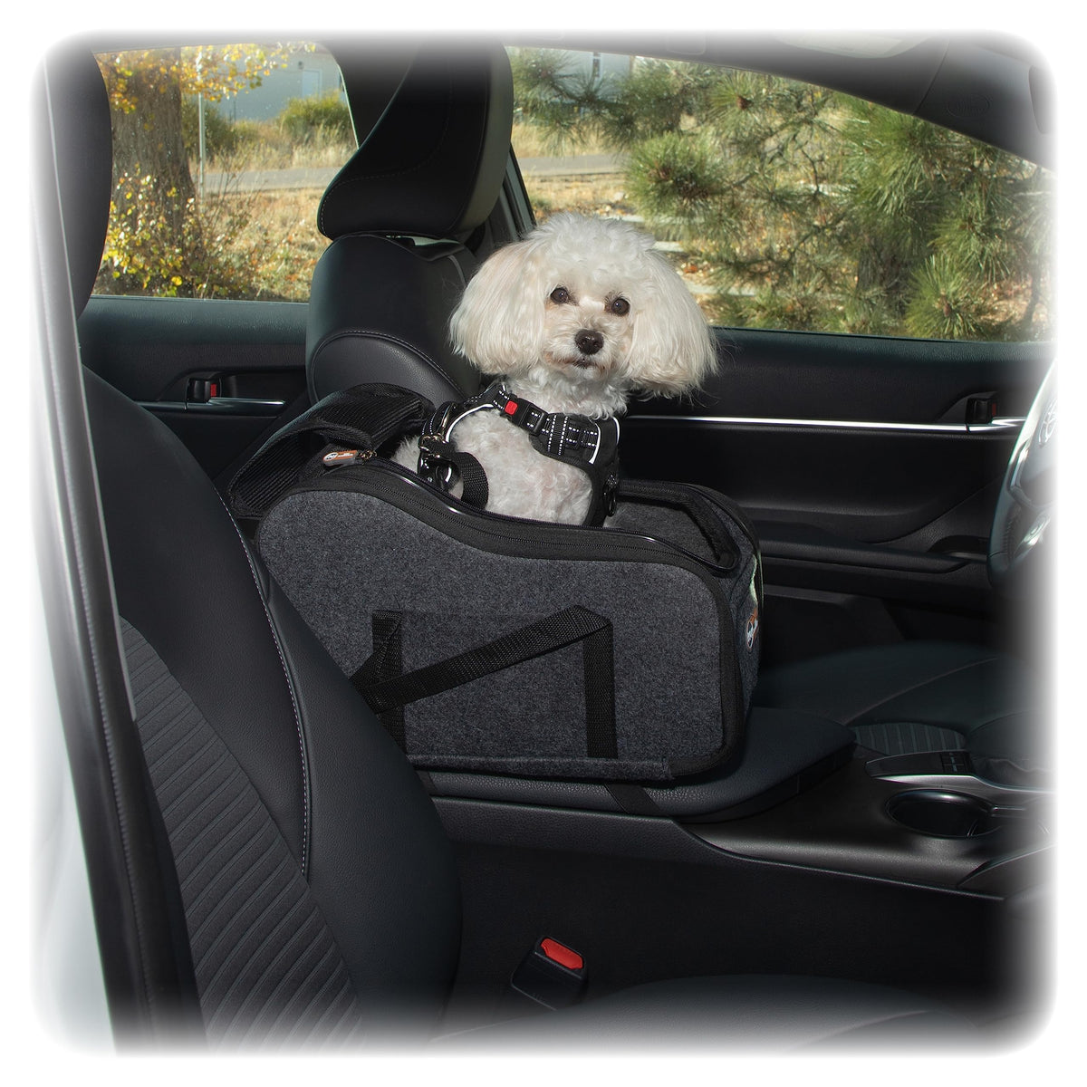 K&H Pet Products Portable Console Booster Dog Car Seat & Carrier For Small Dogs & Cats, Luxury Car Seat For Center Car Armrest I