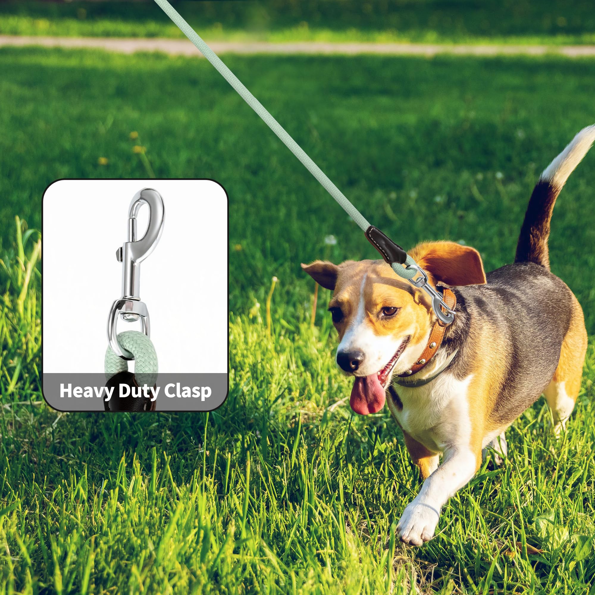 Mile High Life Genuine Leather Wrapped Handle Dog Leash, W Heavy Duty Clasp Rope Leash For Small Medium Large Dogs (Green, 5Ft)