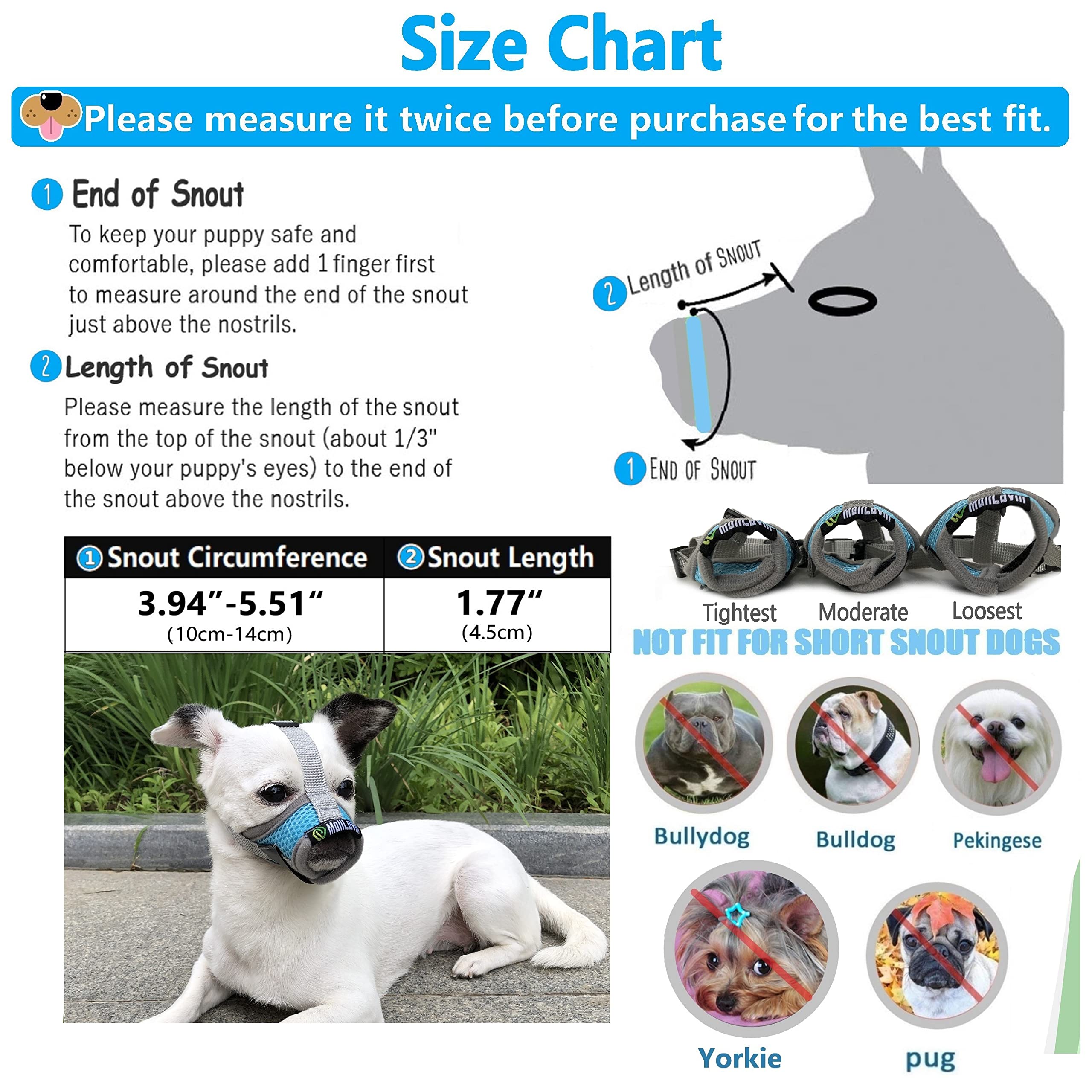 MoiiLavin Dog Muzzle, Breathable Mesh Muzzles for Small Dogs 5-15bls, Chihuahua Muzzle for Biting Barking, Adjustable Puppy Muzz