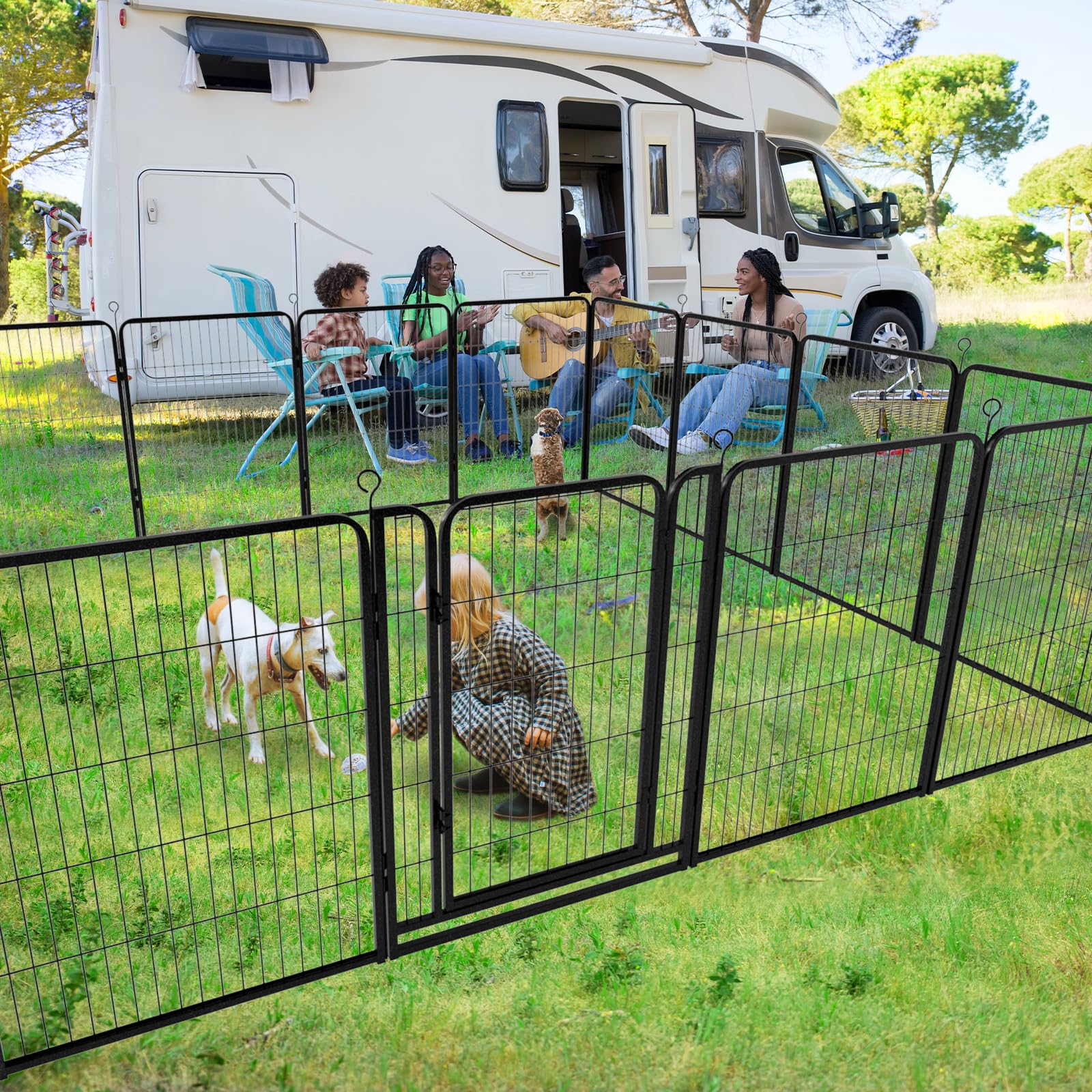 Kfvigoho Dog Playpen Outdoor Extra Wide 16 Panels Heavy Duty Dog Fence 40'' Height Anti-Rust With Doors Portable For Rv Camping