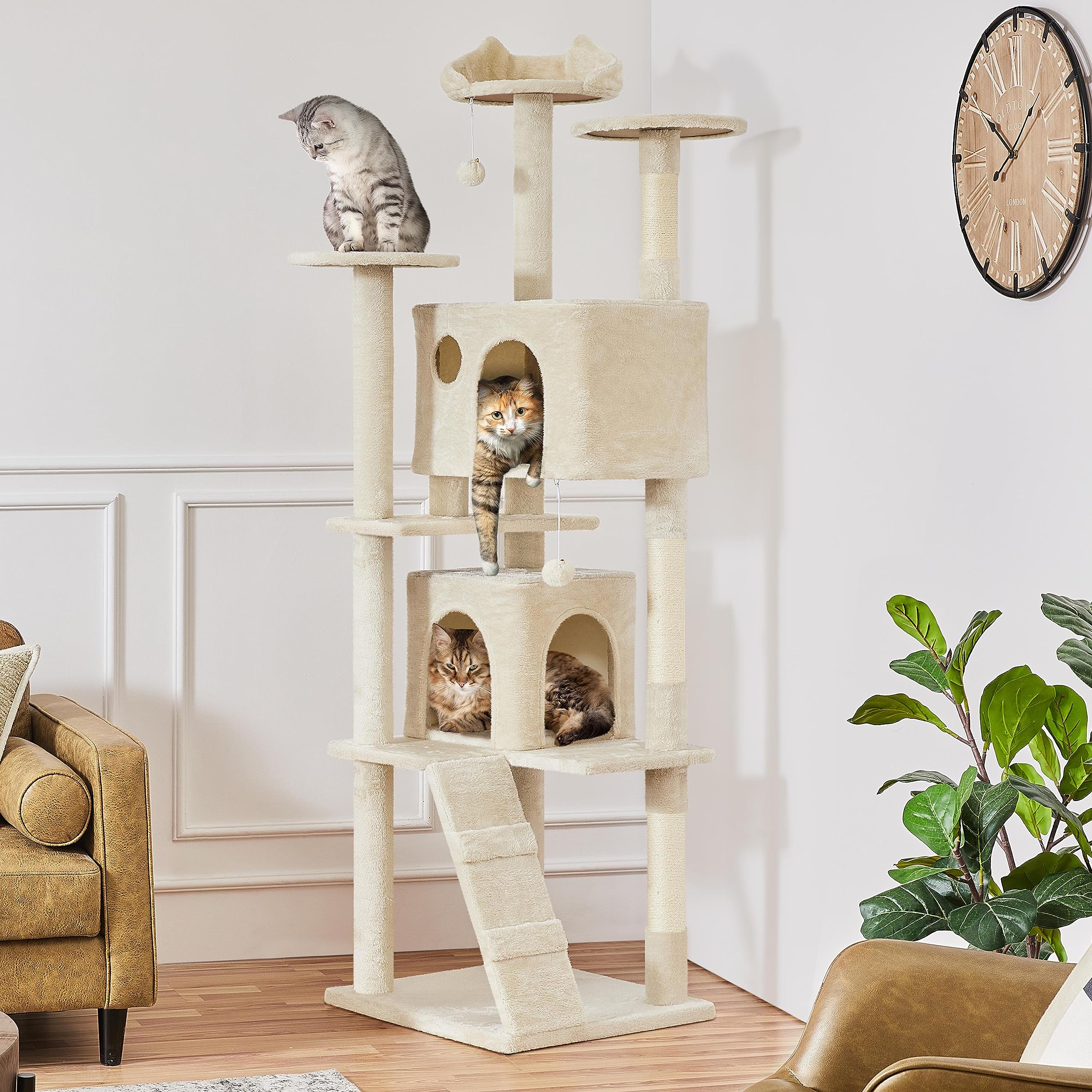 Yaheetech Xl Cat Tree, 80In Multi-Level Tower W/Scratching Posts, Double Condo, Perched Platforms & Dangling Balls, Cat Stand Ho