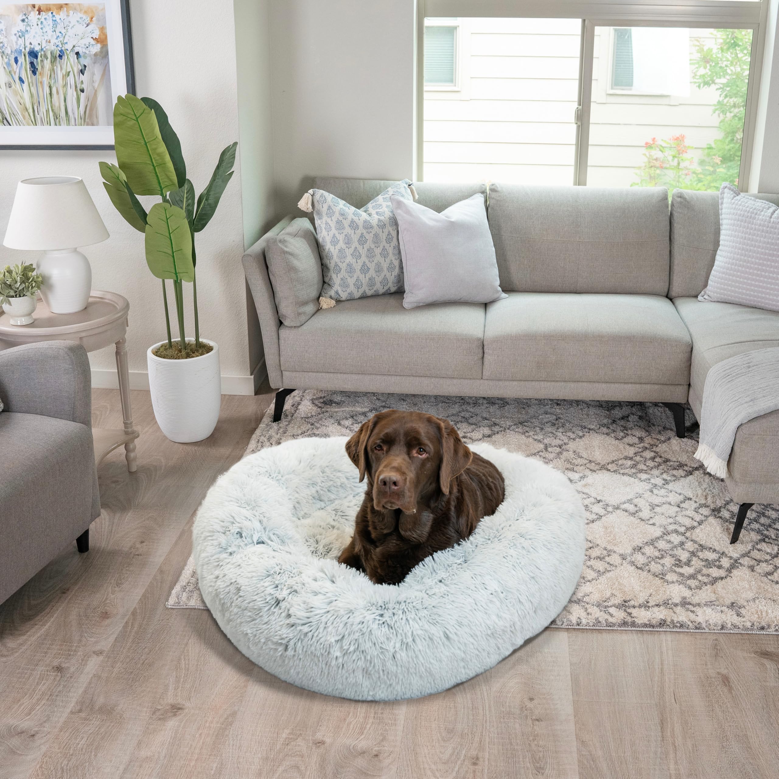 Best Friends By Sheri The Original Calming Donut Dog And Cat Bed In Shag Fur, Frost Gray, Large, 36X36