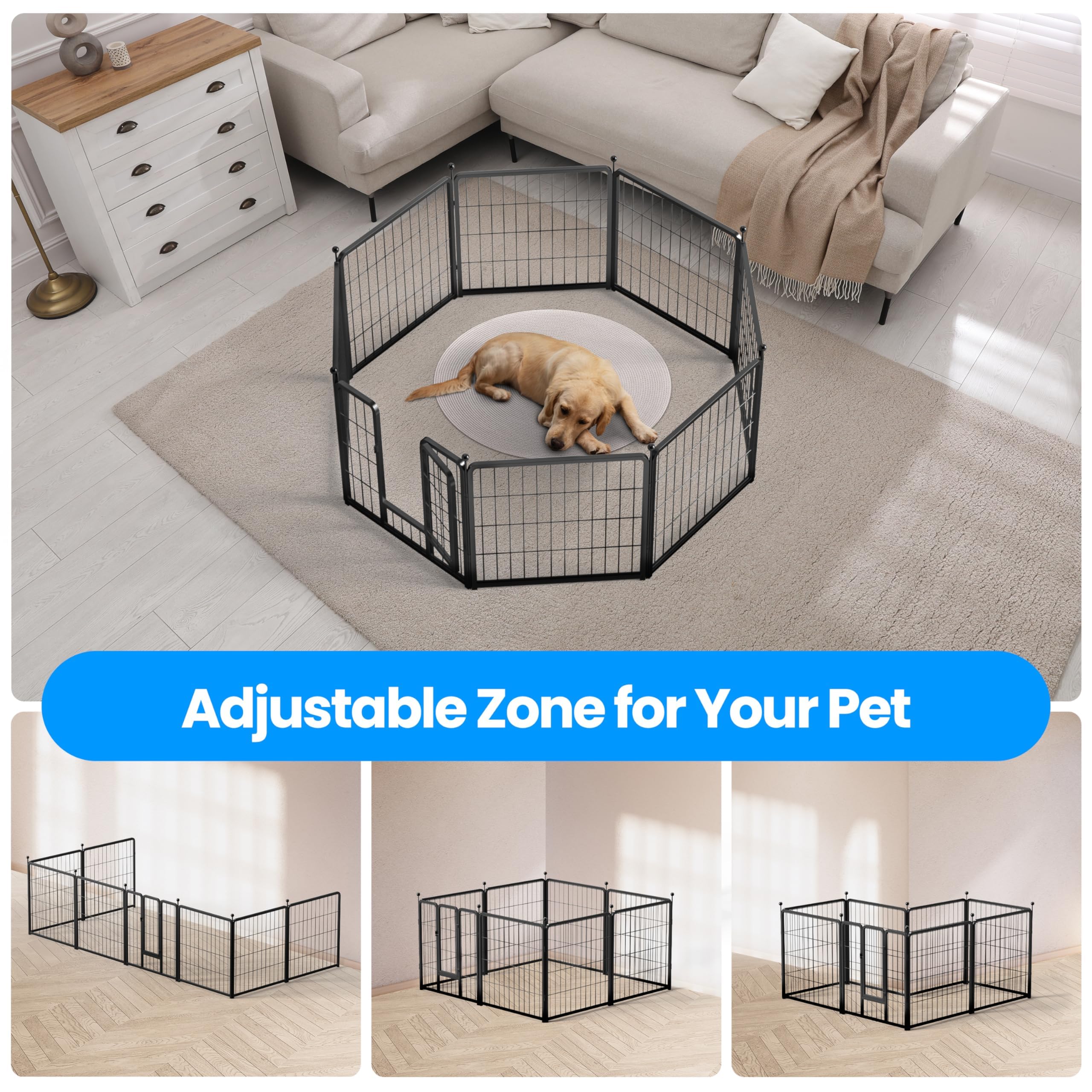 Simple Deluxe Dog Playpen - Portable 24" Heavy Duty Metal 8 Panels for Small Dogs - Black