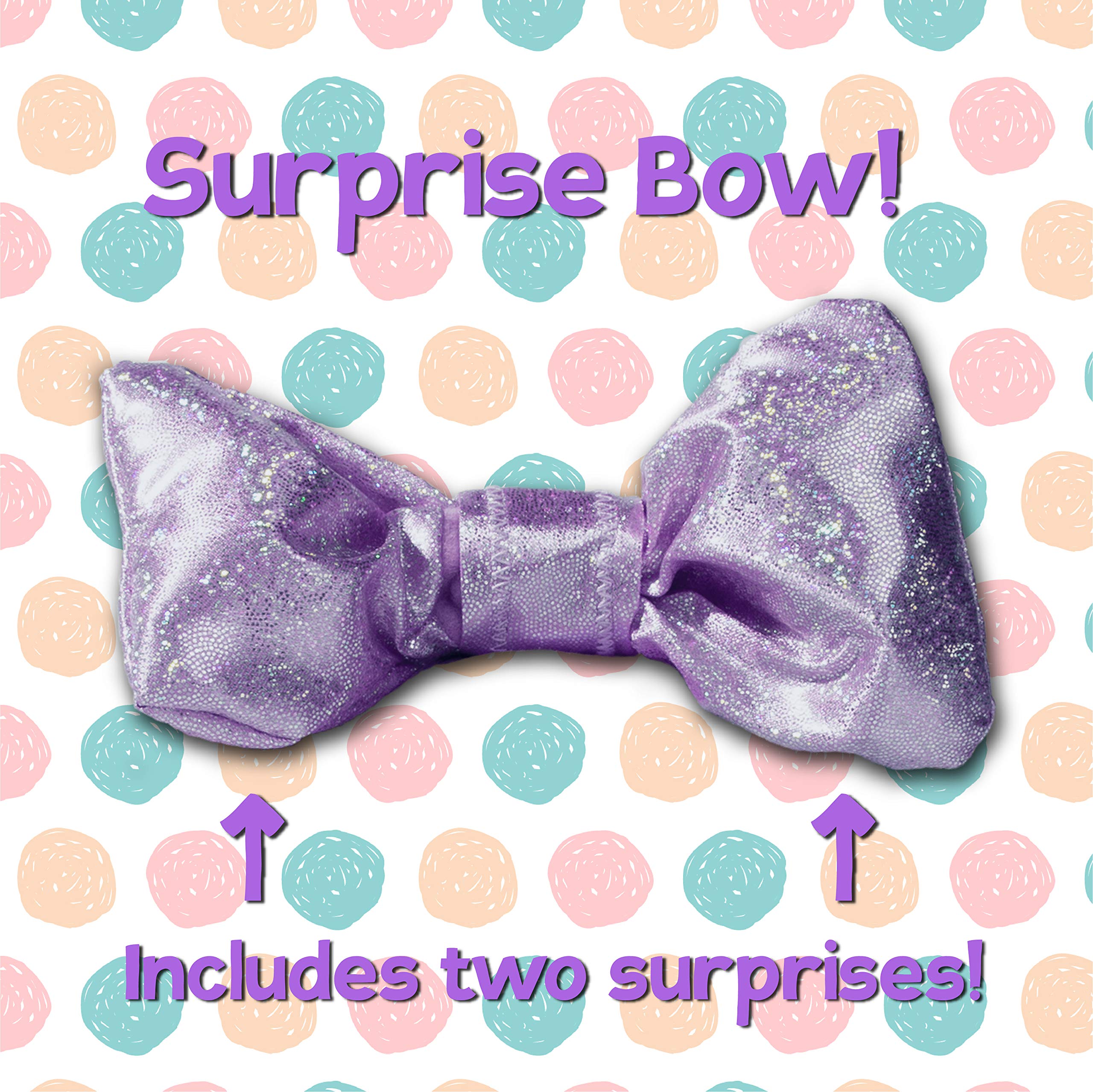 Little Bow Pets Stuffed Animals - Large Soft Fluffy Plush Blue Puppy Dog Heart Bow Pet With Purple Sparkle Surprise Bow - 2 Surprise Toys Inside Bow
