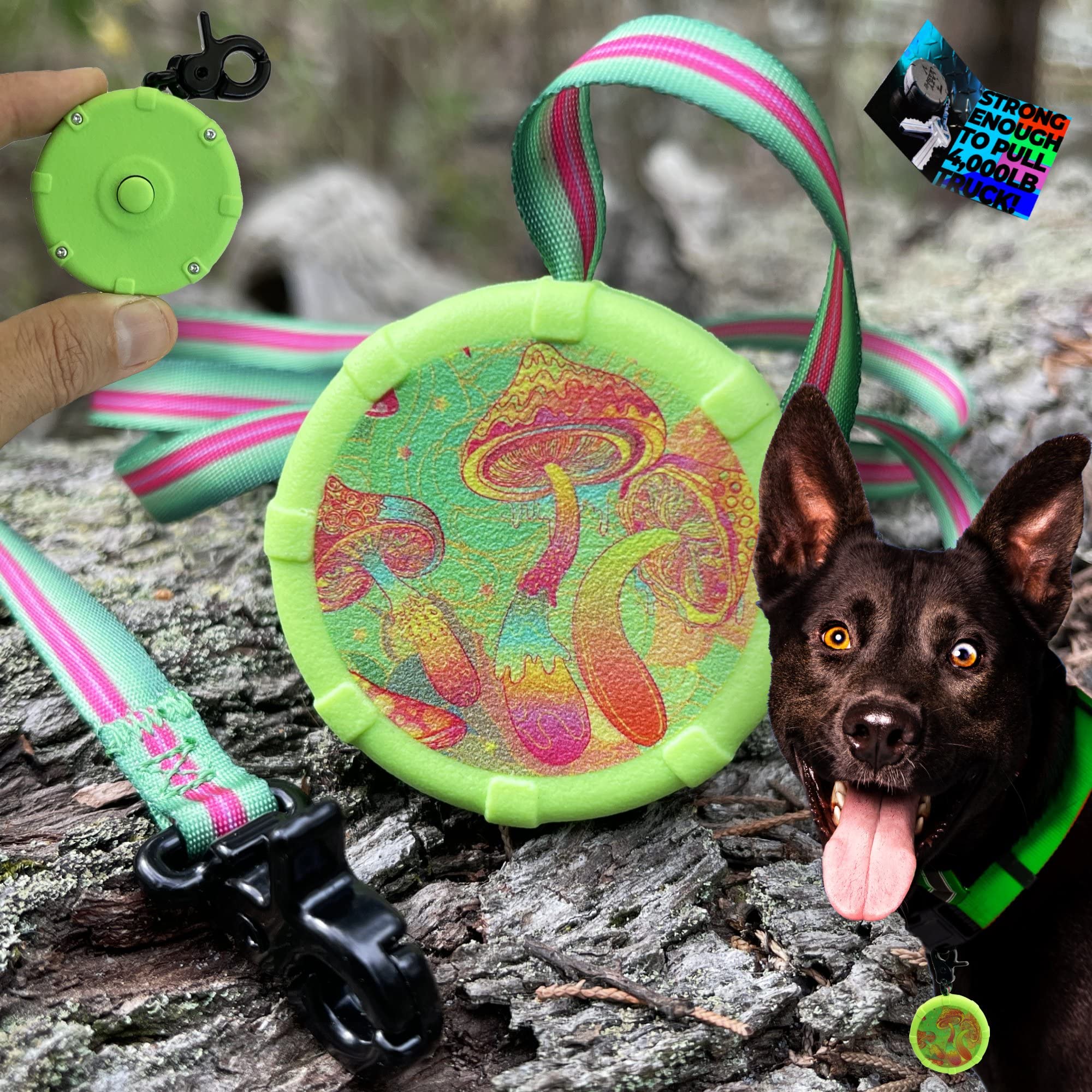 Mushrooms 40'' Wearable Mini Adjustable Dog Leash For Hiking, Training & Adventure - Powerful Lightweight, Retractable Keychain 