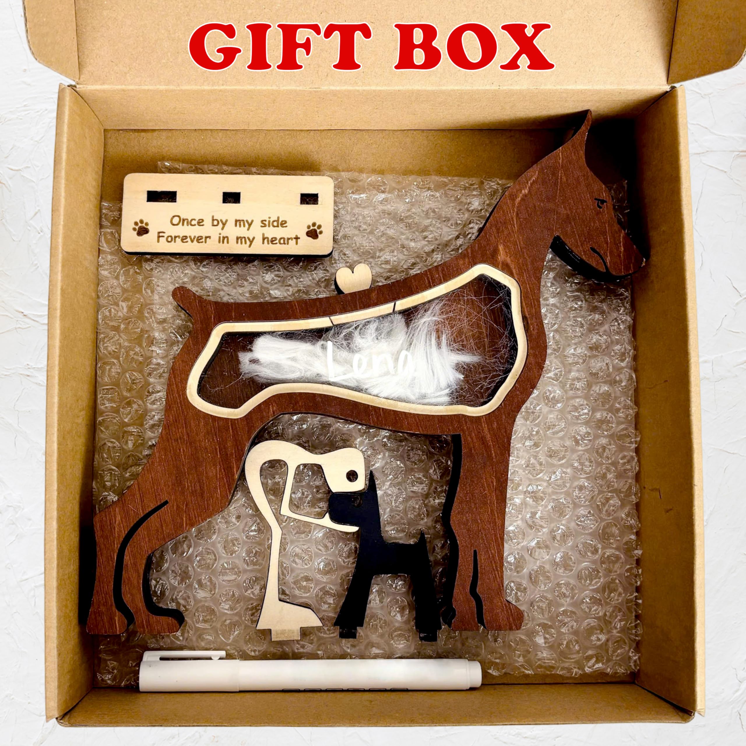 Doberman Pinschers Dog Hair Keepsake Box Wooden Pet Fur Gifts For Dog Cat Unique Dog Shape Standable Tabletop Decor Dog Memorial