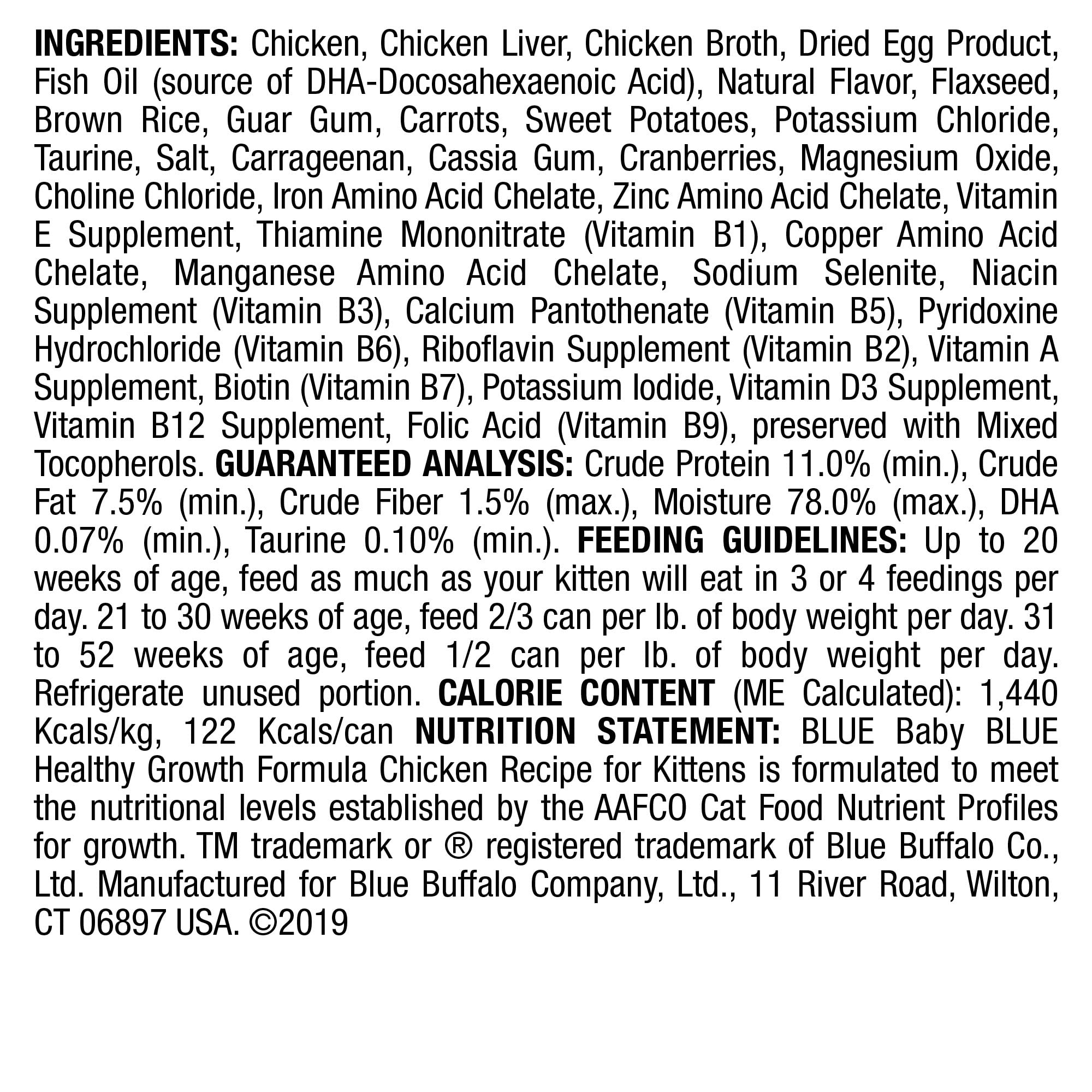 Blue Buffalo Baby Blue Healthy Growth Formula Wet Cat Food, Chicken, 3 oz Cans, Pack of 24
