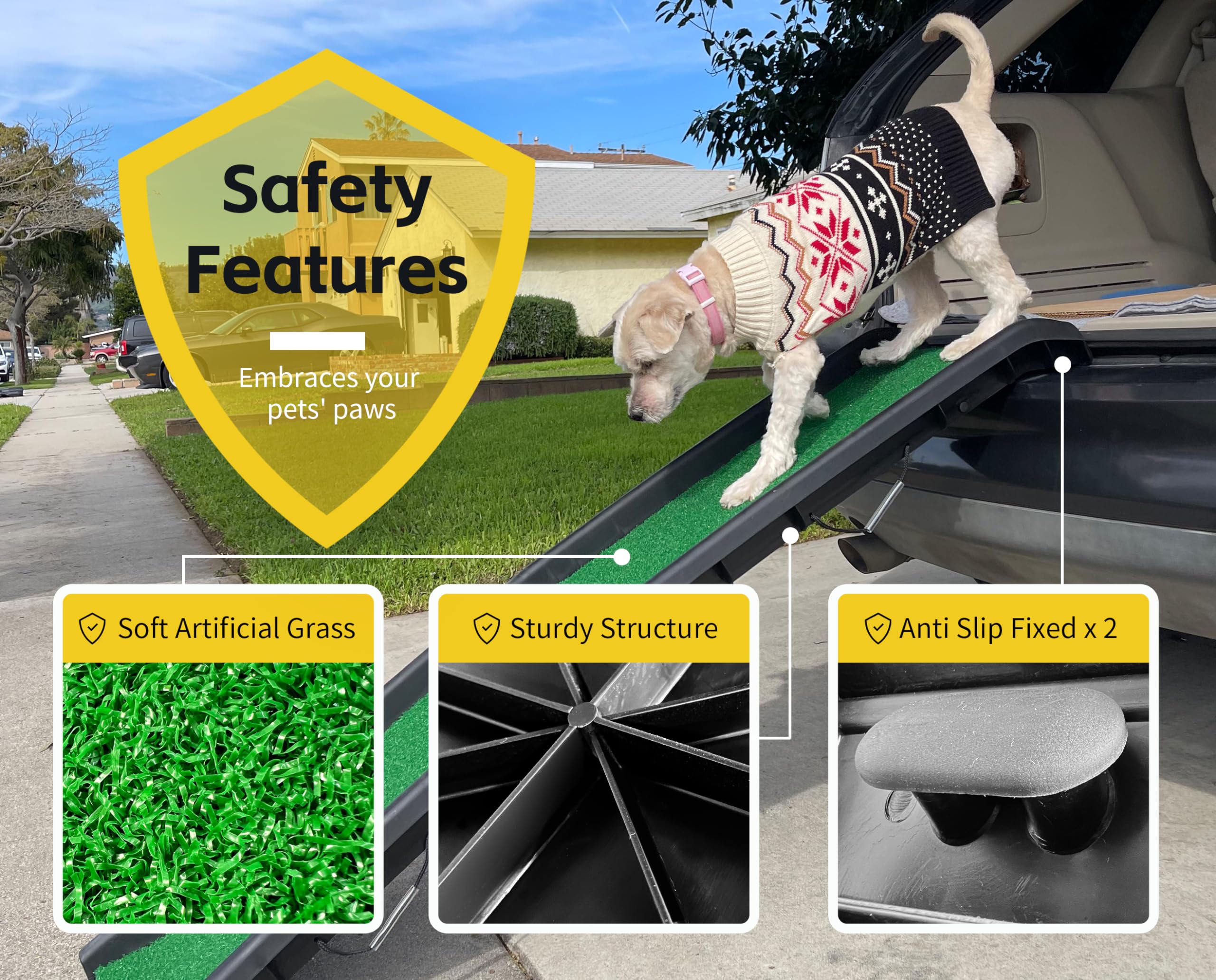 Pawstep 50894 Pet Ramp With Poly Grass - Folding, Portable Dog Ramp For Cars, Suv & Trucks - Non-Slip Surface - Lightweight & Du