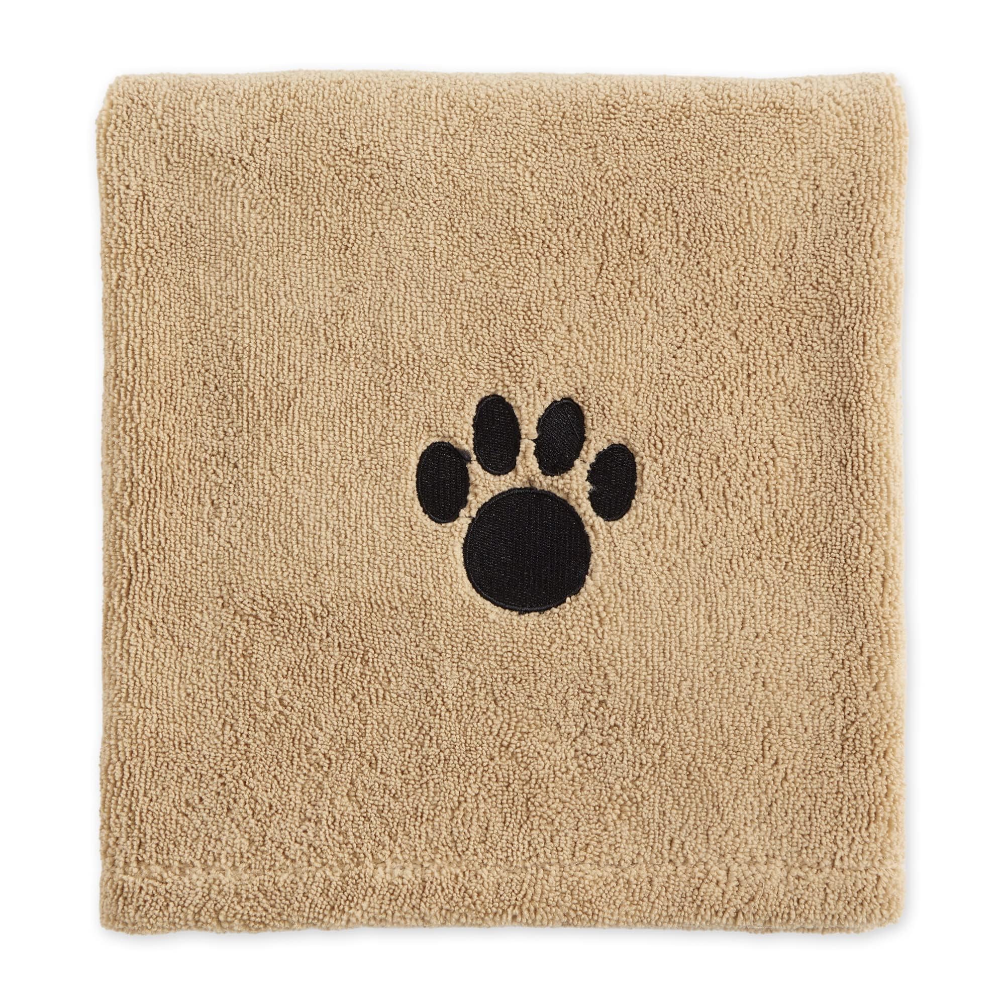 Bone Dry Pet Grooming Towel Collection Absorbent Microfiber X-Large, 41X23.5'', Embroidered Taupe