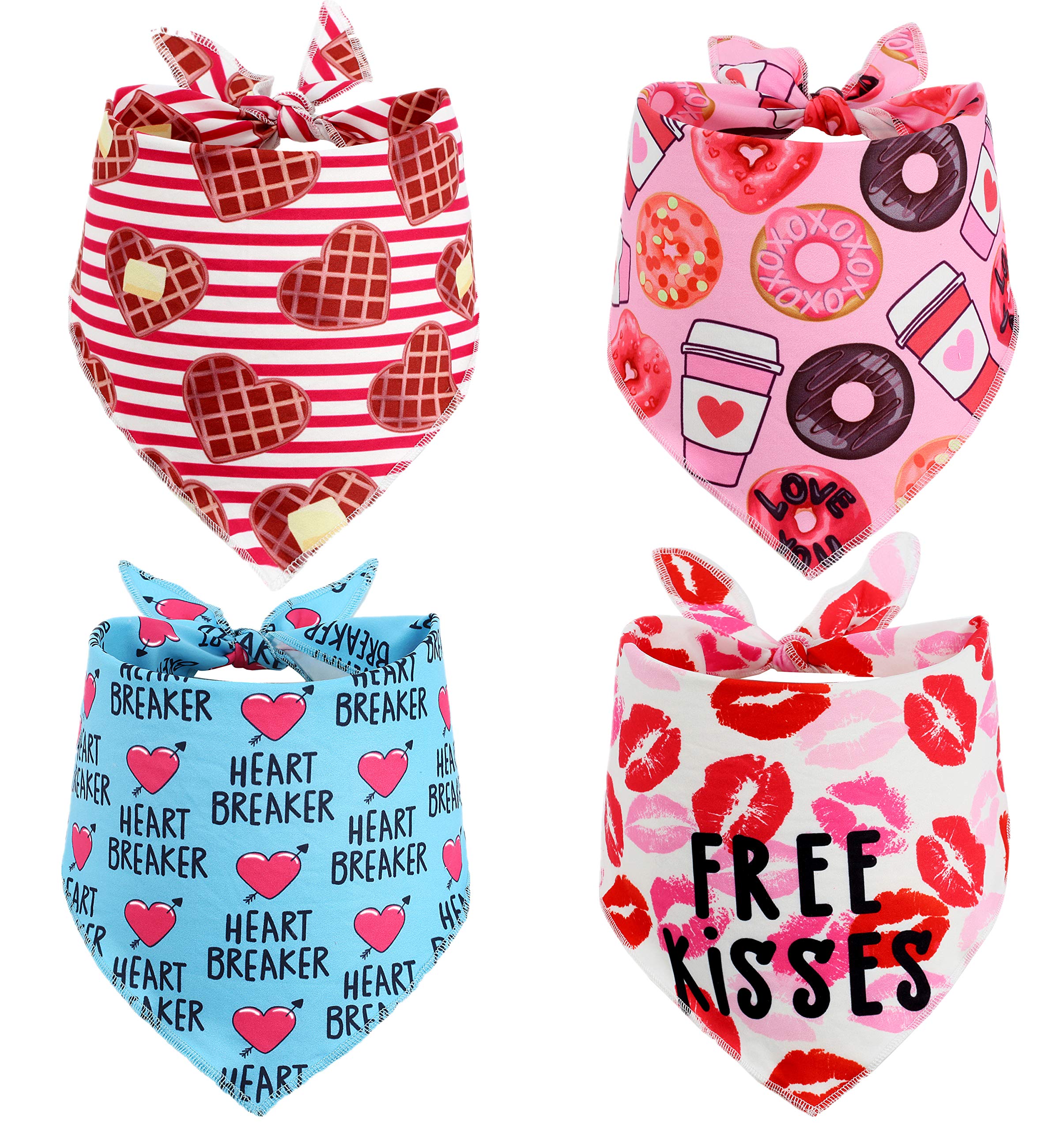 Valentines Day Dog Bandana, 4 Pack Pet Valentine Scarf For Small Medium Large Dogs