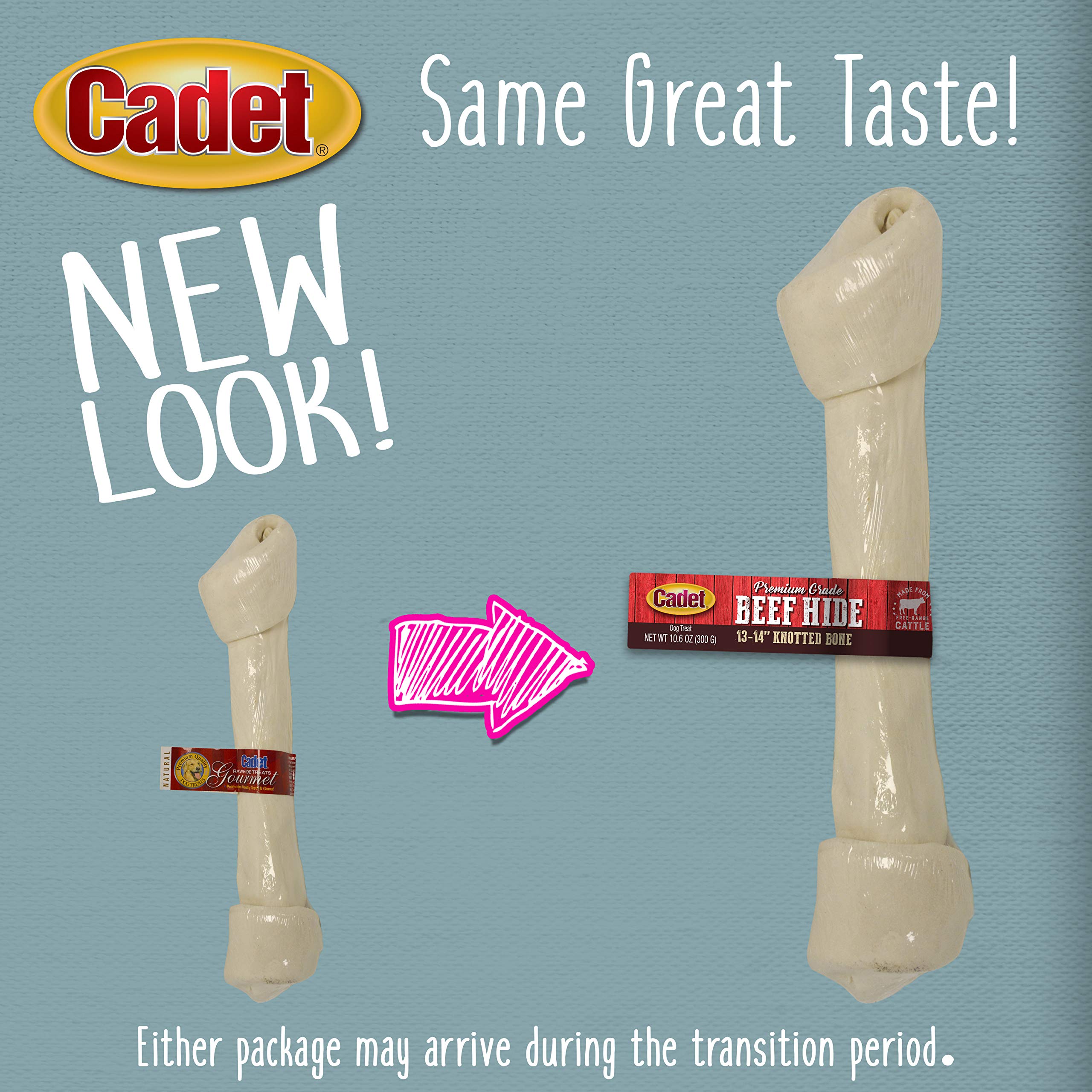 Cadet Premium Grade Beef Hide for Dogs, Long Lasting Rawhide Knotted Bones Single Ingredient Dog Chews, 13 Inch (1 Count)