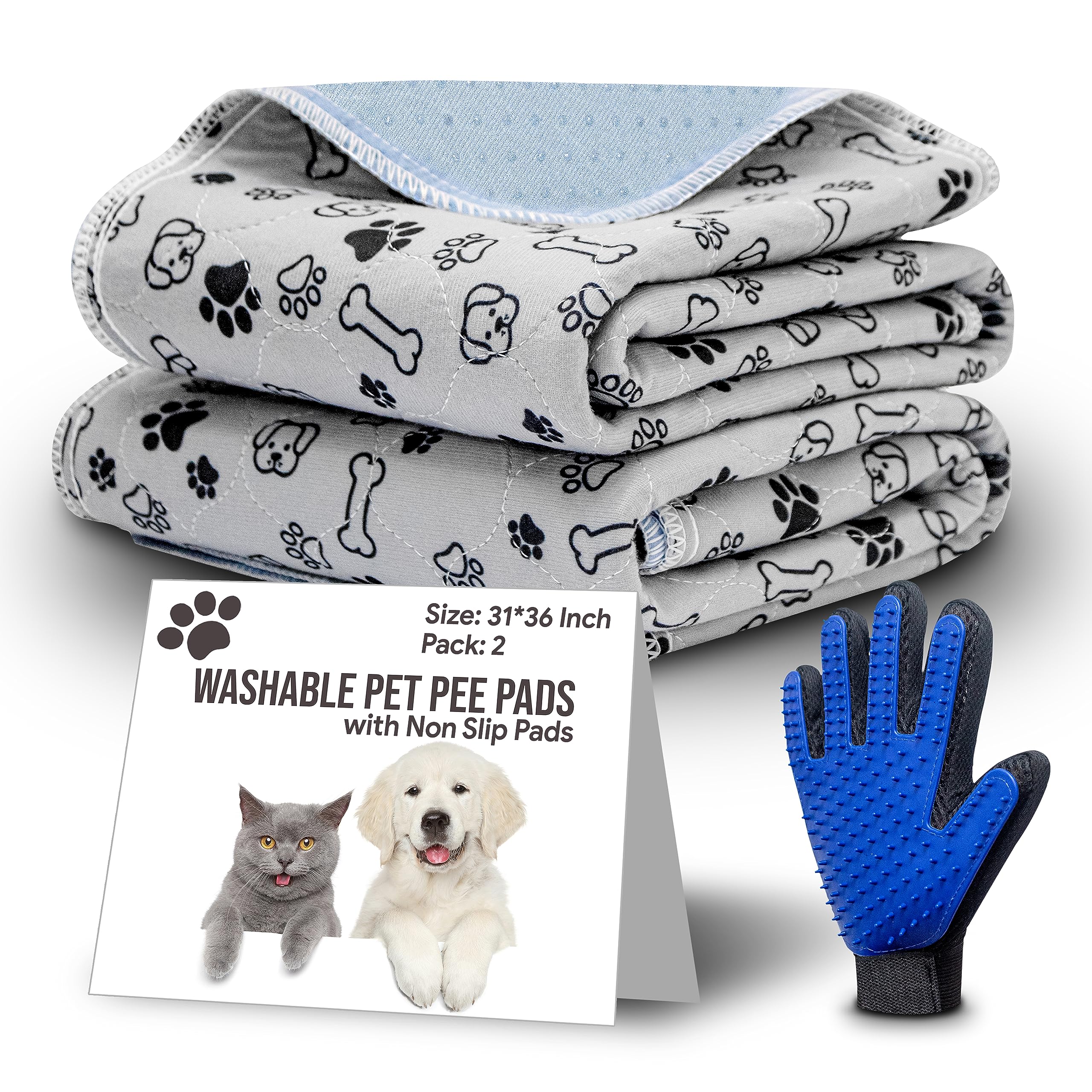Littleliner 2 Pack 31   X36    Washable Pee Pads For Dogs With Grooming Glove, Non-Slip Puppy Pads, Absorbent & Pleasant Endure 