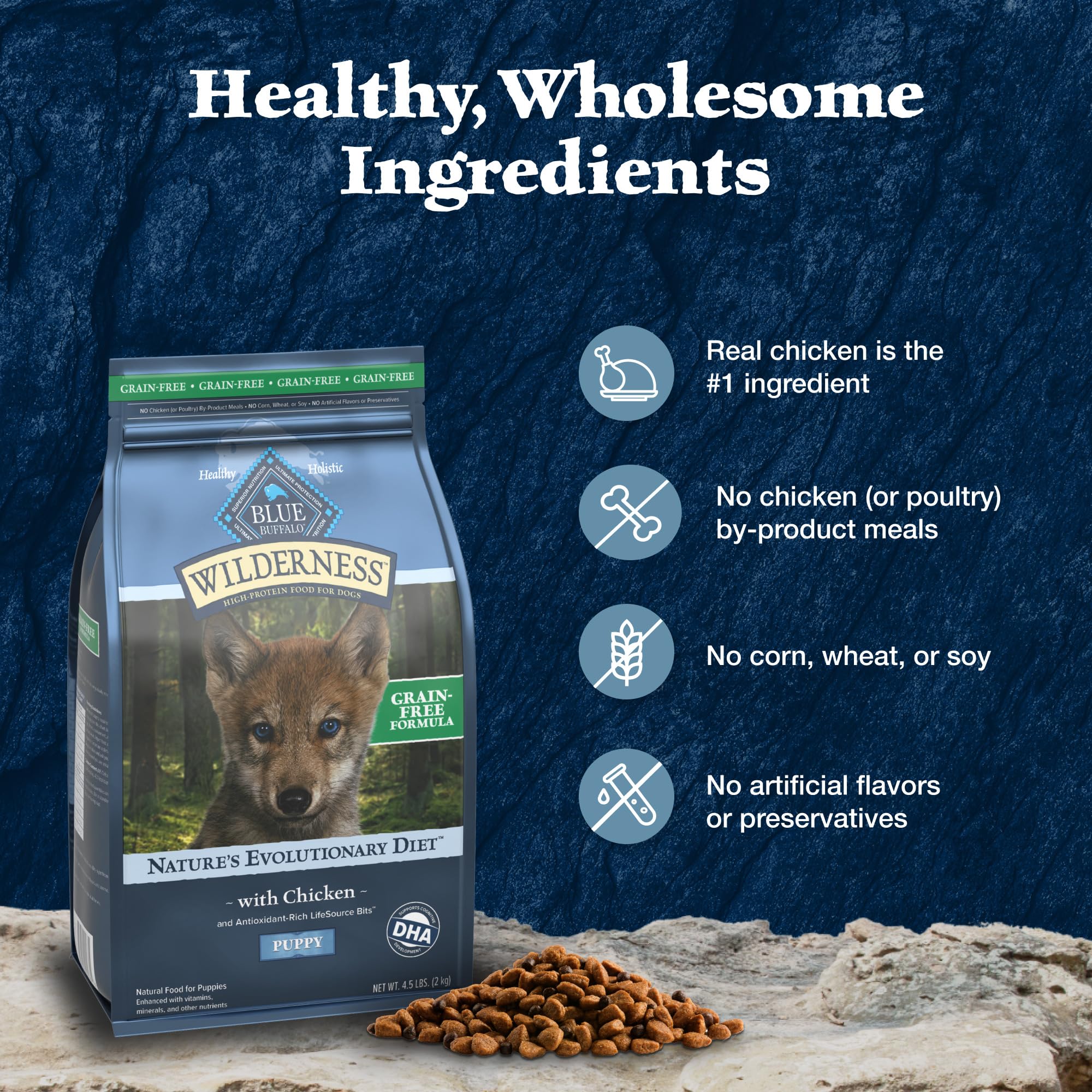 Blue Buffalo Wilderness Puppy High-Protein Dry Dog Food with Real Chicken, Grain-Free, Made in the USA with Natural Ingredients,