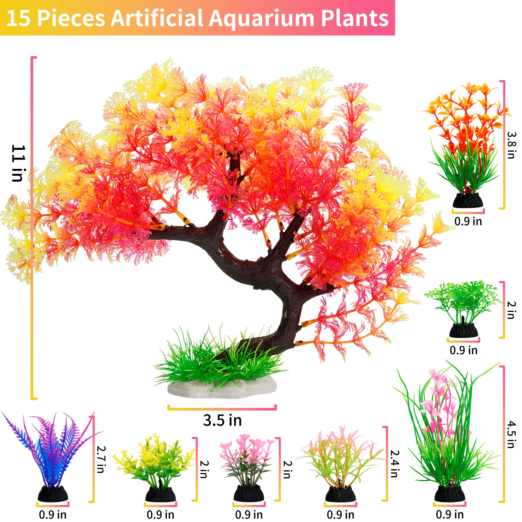 MyLifeUNIT Fish Tank Decorations, 15 Pack Artificial Aquarium Plants Tree Set for Fish Tank Decor (Pink Set)