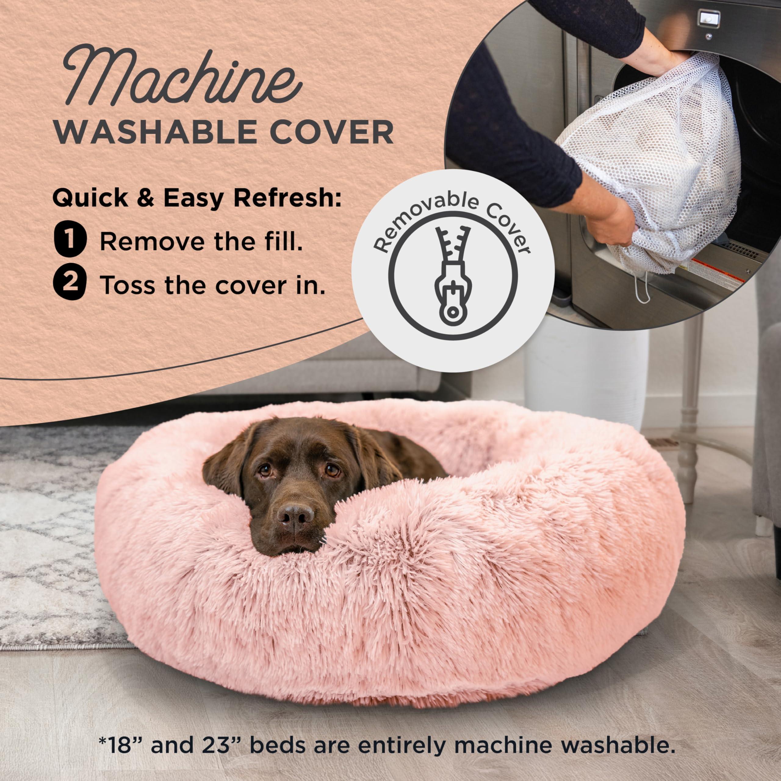 Best Friends by Sheri Bundle Set The Original Calming Shag Donut Cuddler Cat and Dog Bed + Pet Throw Blanket Cotton Candy Pink L