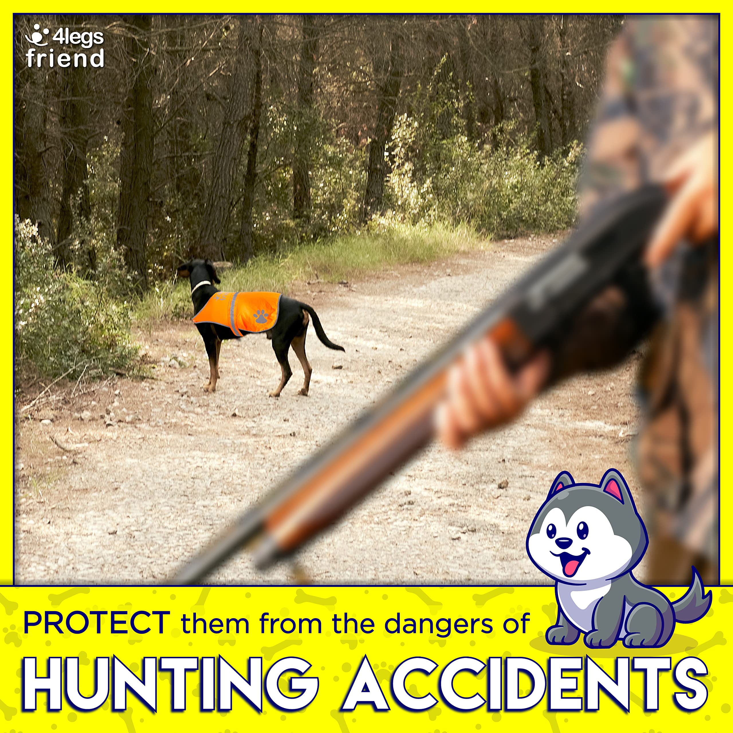 4Legsfriend Dog Safety Orange Reflective Vest With Leash Hole 5 Sizes - High Visibility For Outdoor Activity Day And Night, Keep Your Dog Visible, Safe From Cars & Hunting Accidents